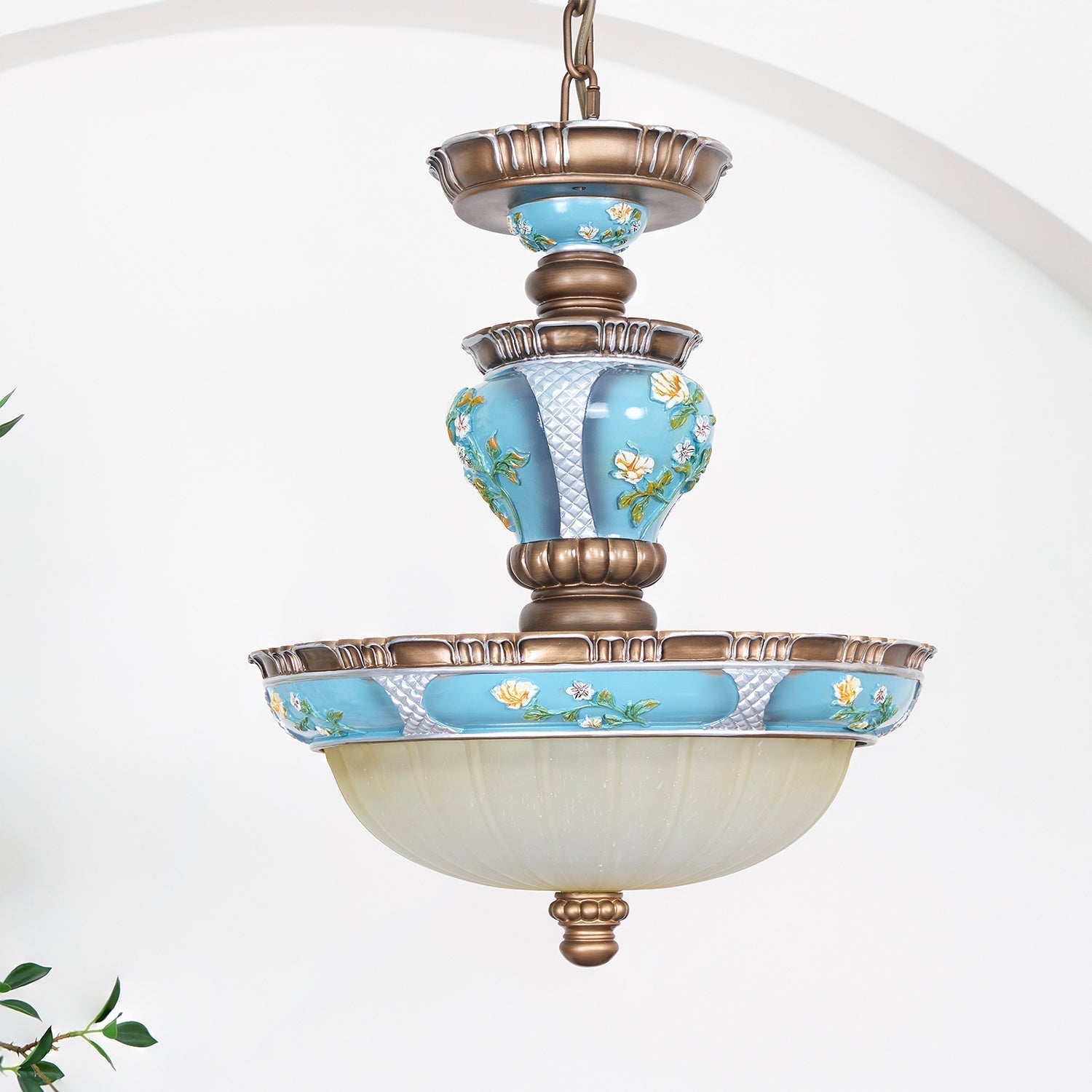 Retro Floral Resin Pendant Light - Lamp Outdoor