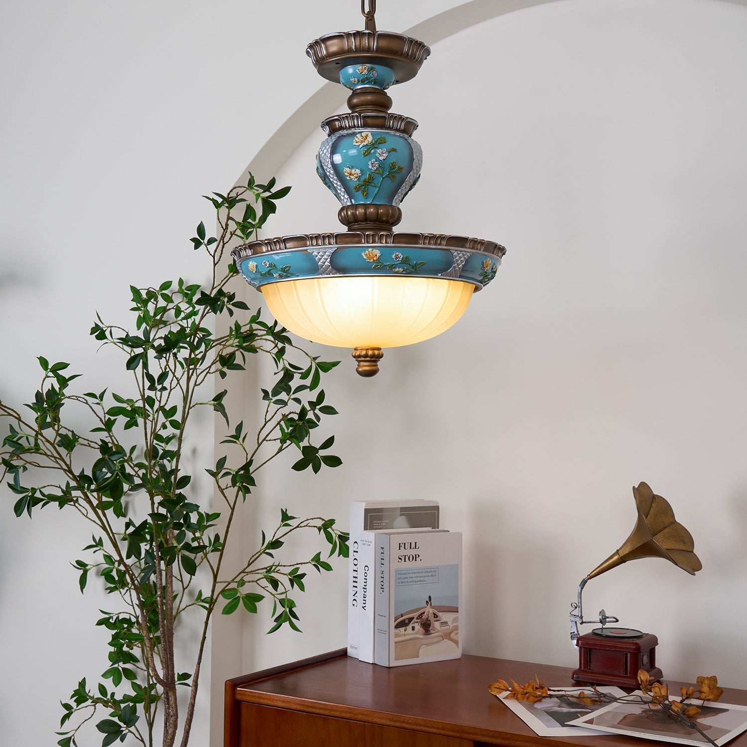 Retro Floral Resin Pendant Light - Lamp Outdoor