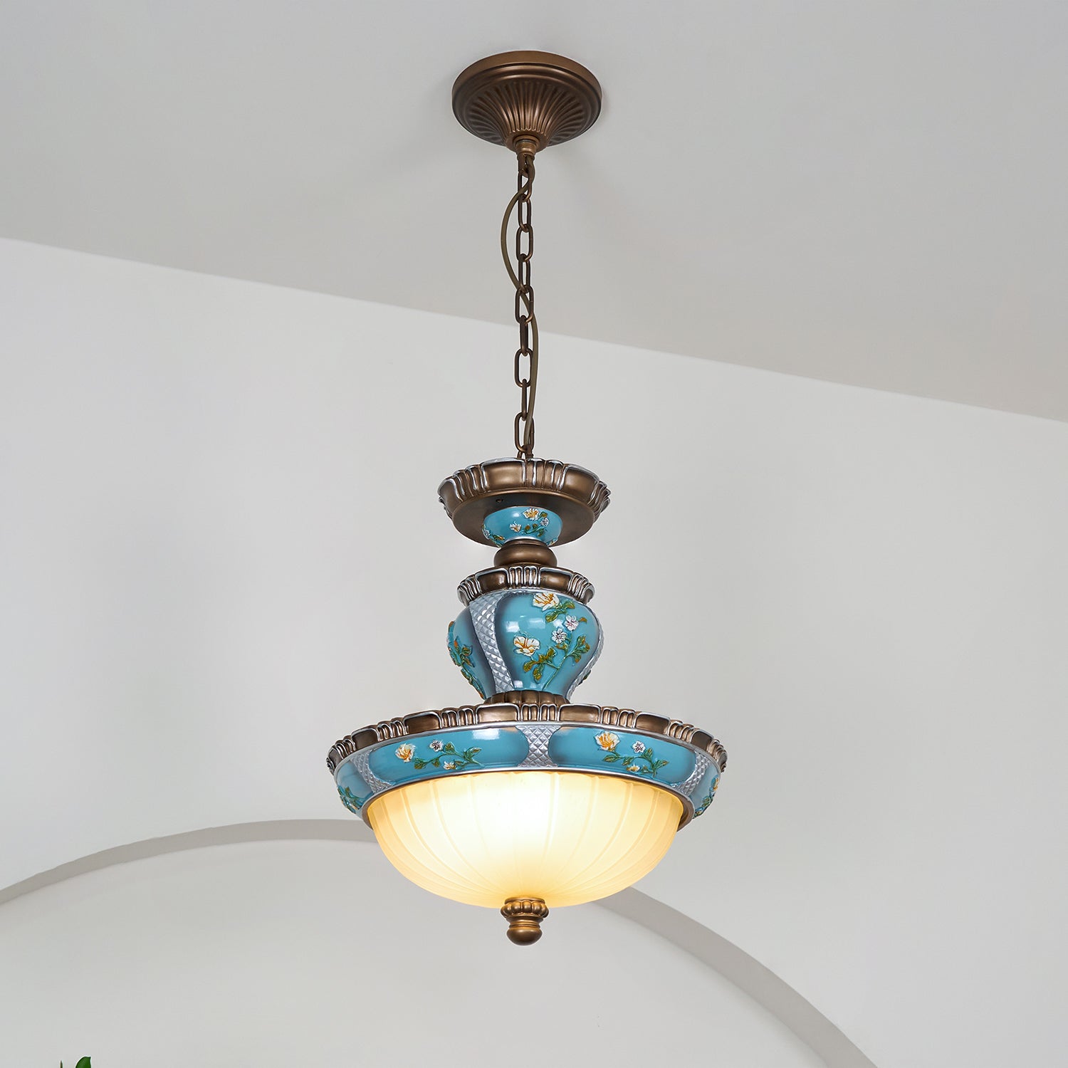 Retro Floral Resin Pendant Light - Lamp Outdoor