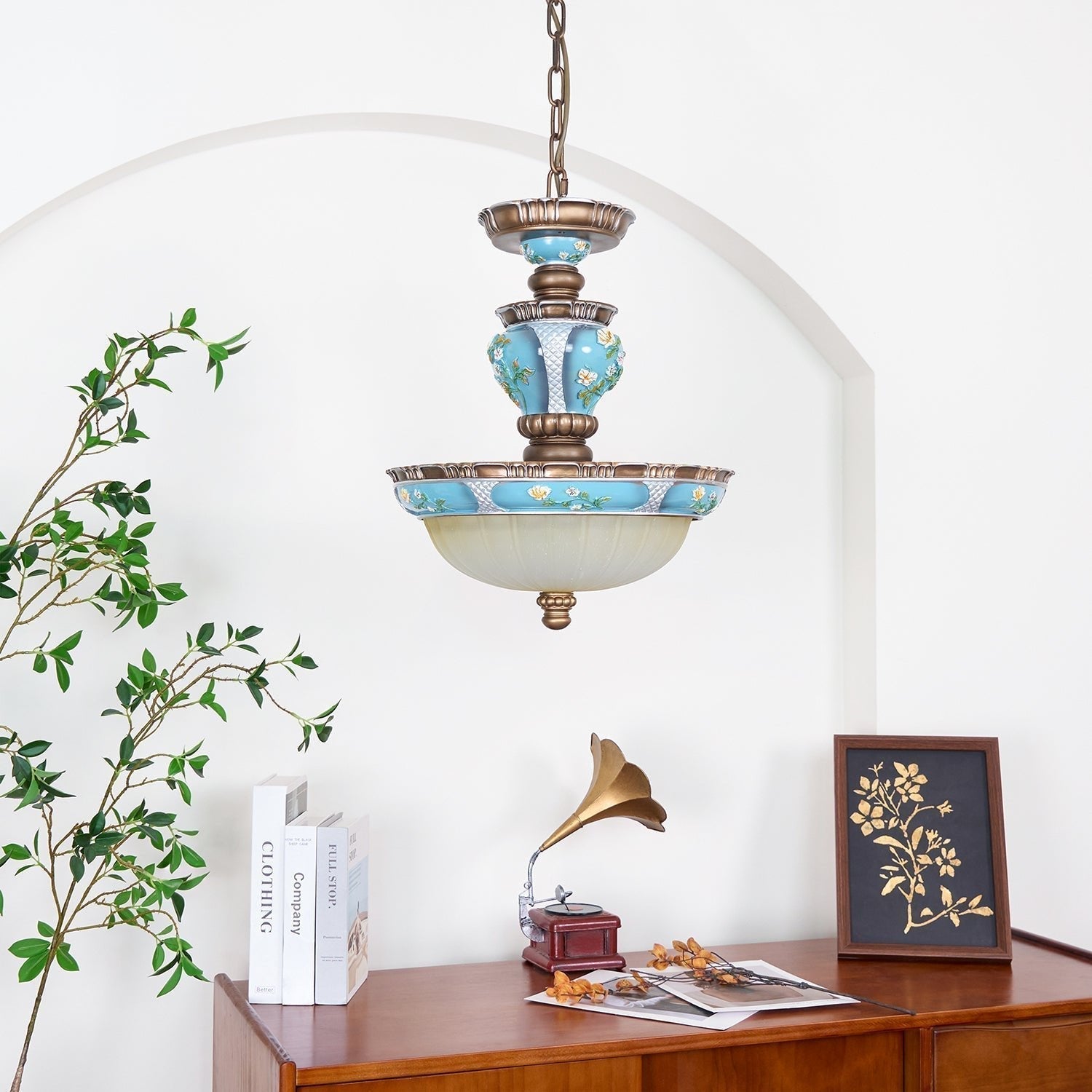Retro Floral Resin Pendant Light - Lamp Outdoor