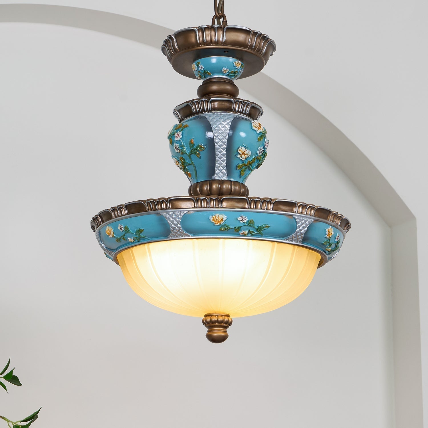 Retro Floral Resin Pendant Light - Lamp Outdoor