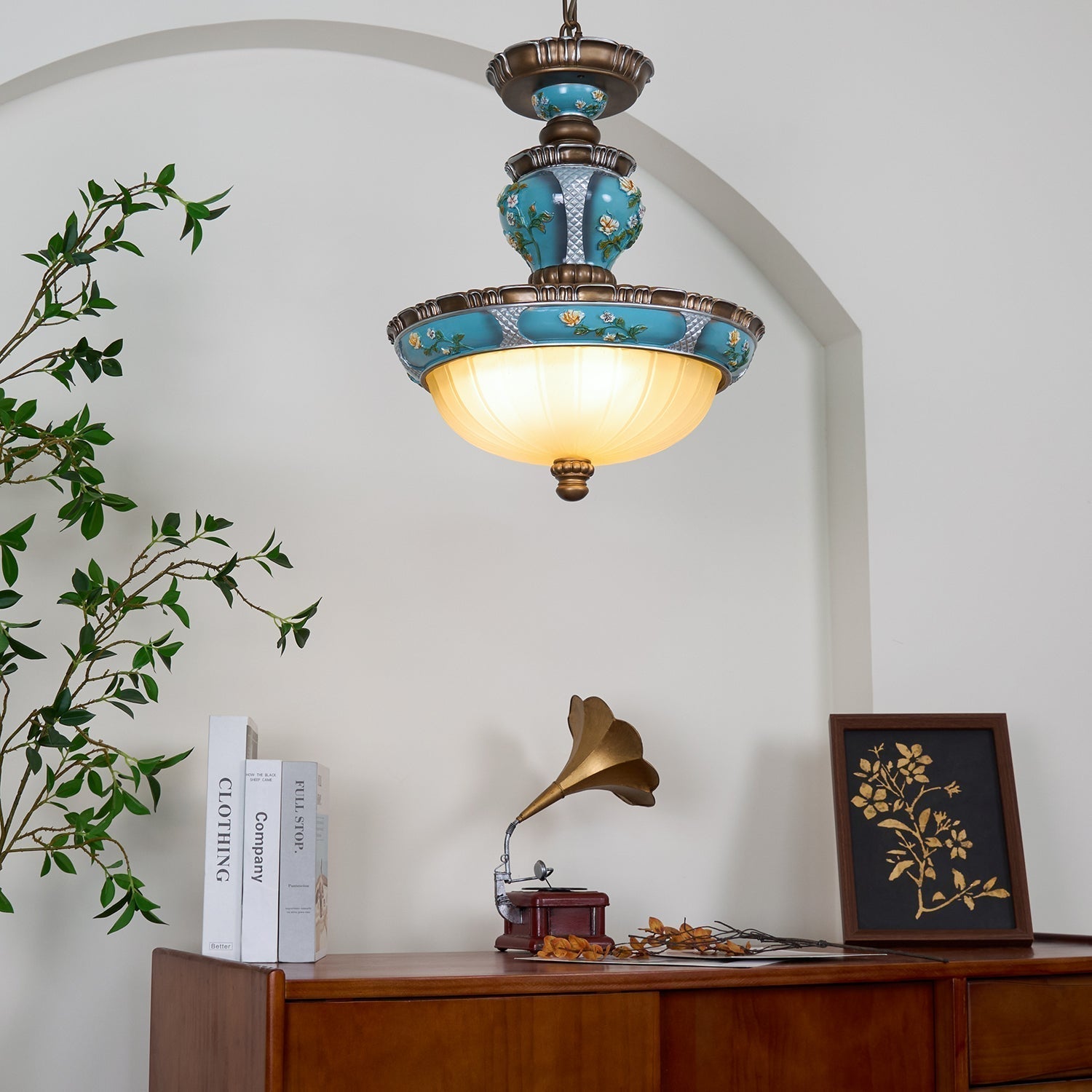 Retro Floral Resin Pendant Light - Lamp Outdoor