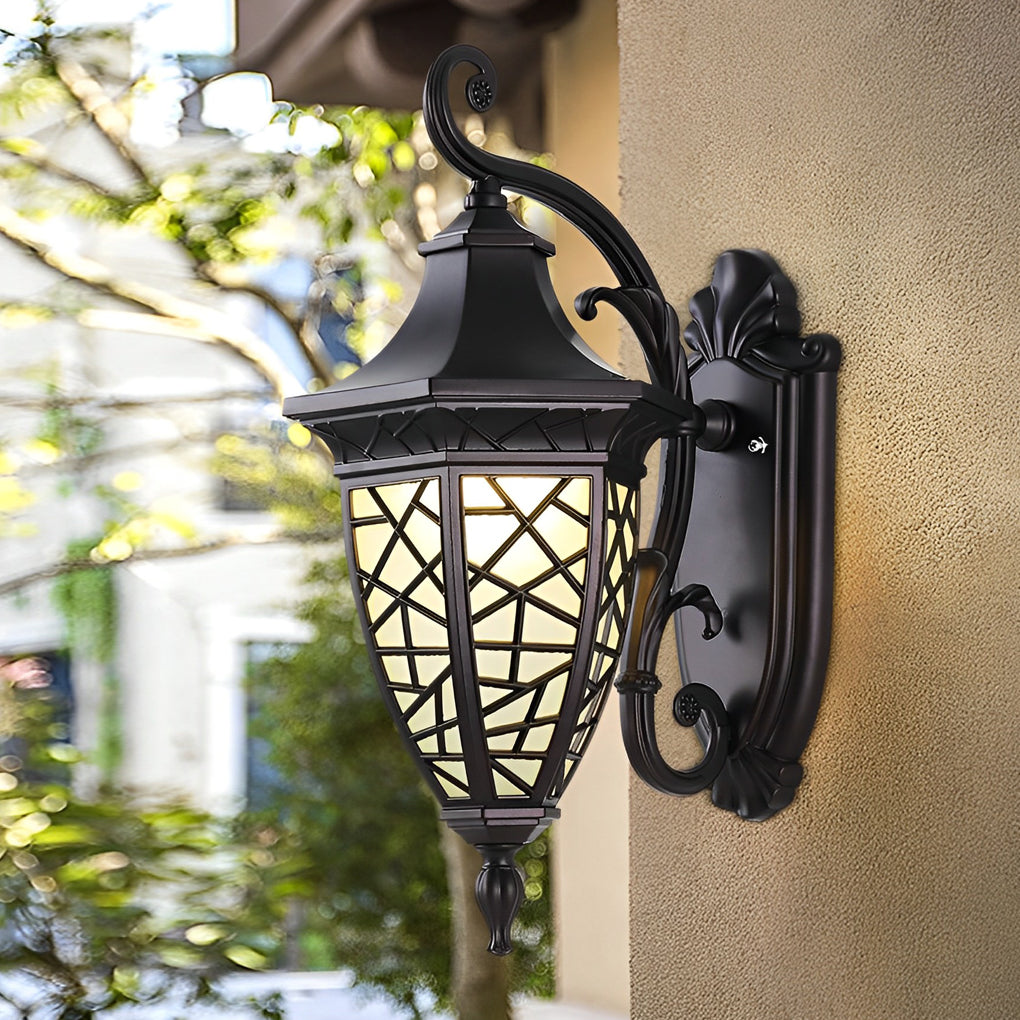 Retro Pattern Waterproof Black American Style Solar Powered Wall Lamp - Lamp Outdoor