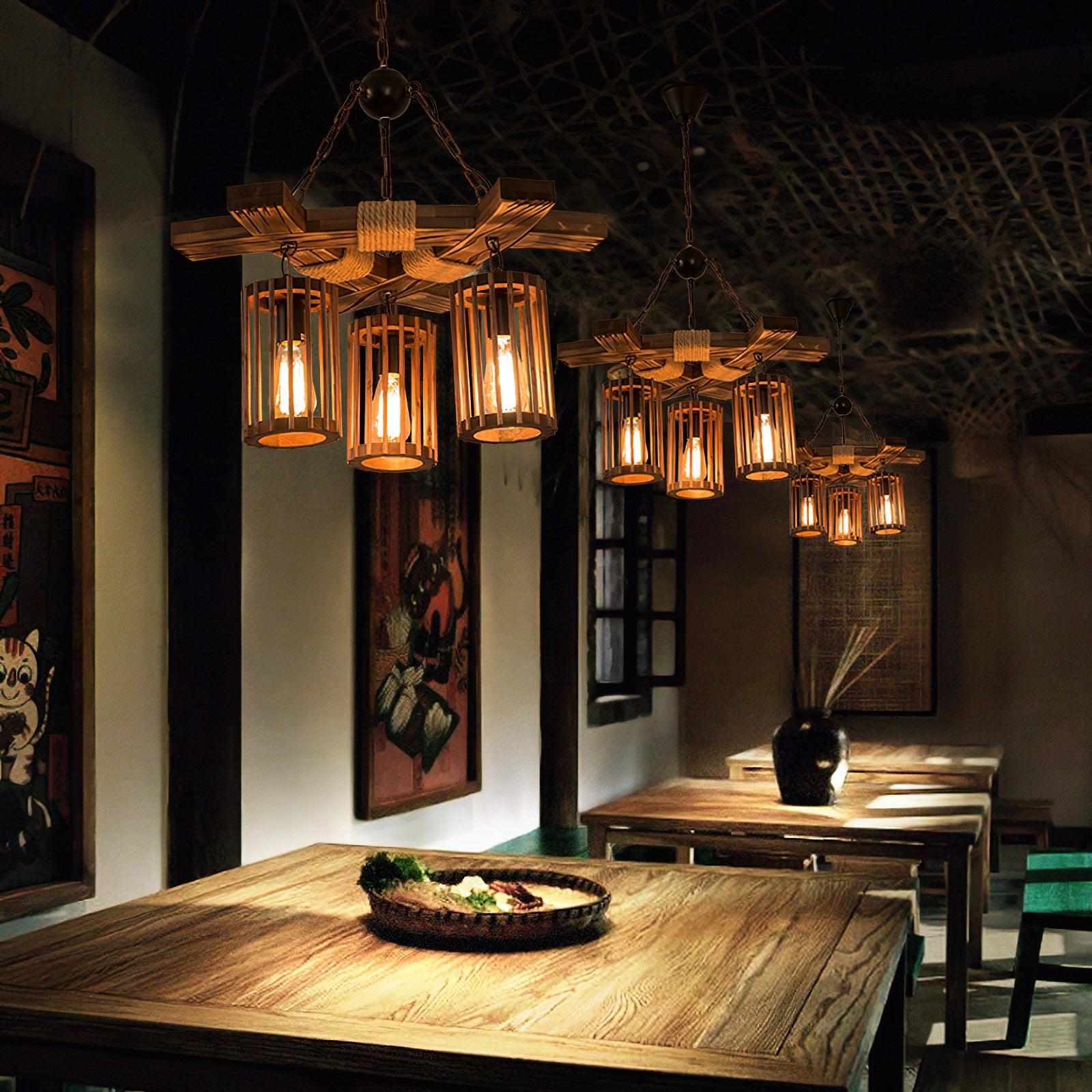 Retro Solid Wood Chandelier - Lamp Outdoor