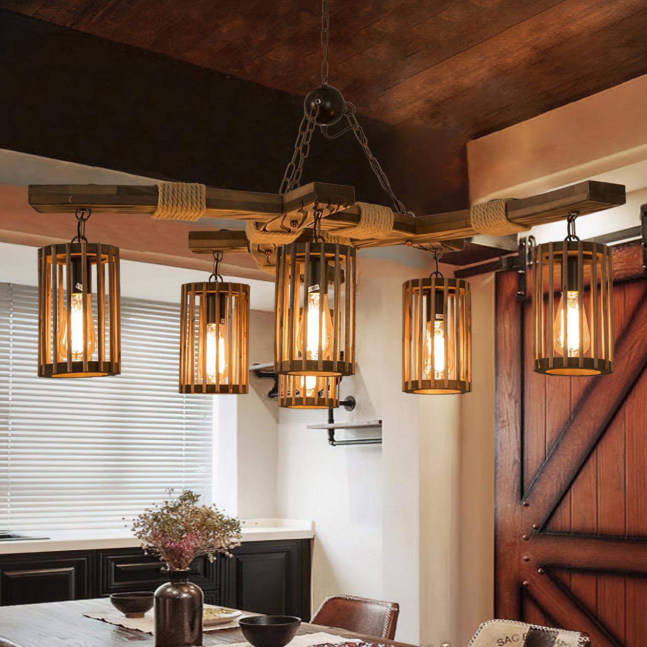 Retro Solid Wood Chandelier - Lamp Outdoor