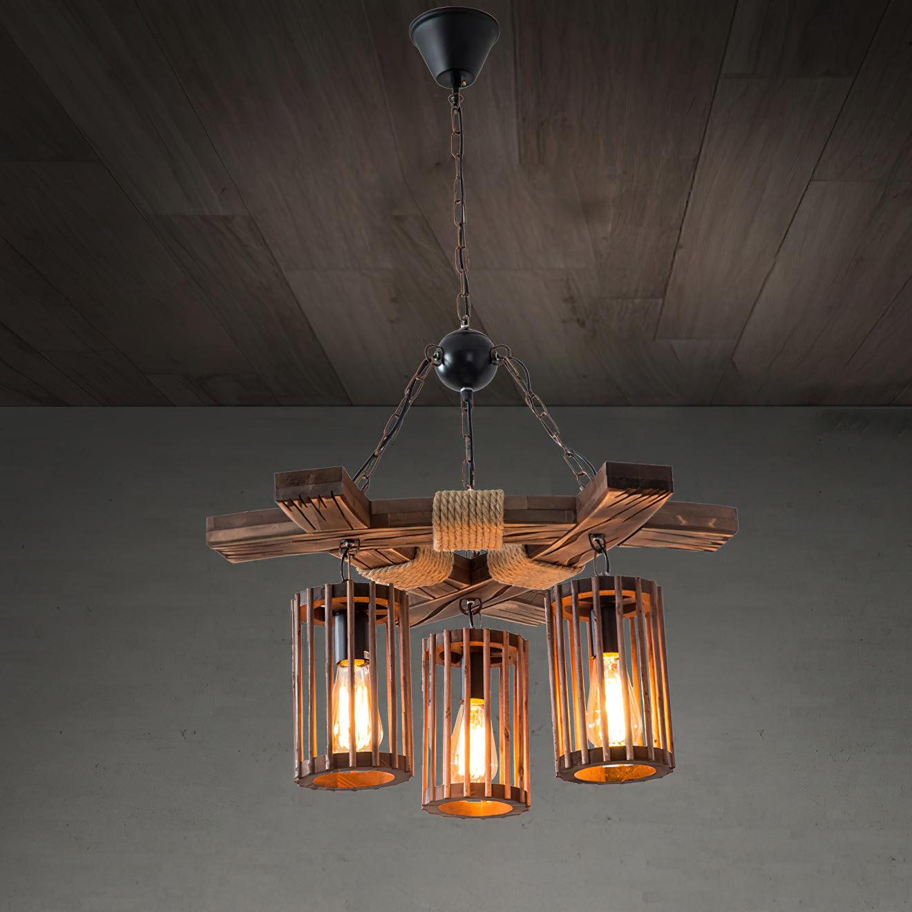 Retro Solid Wood Chandelier - Lamp Outdoor