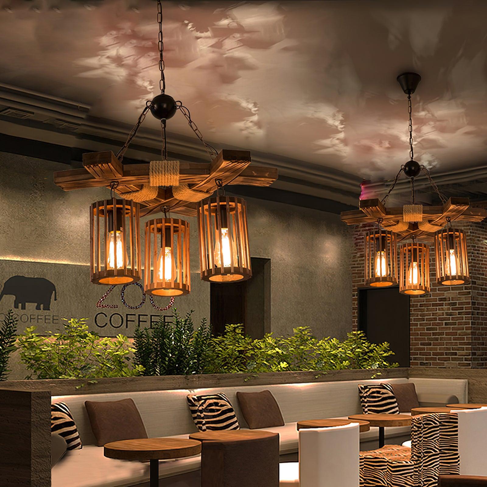 Retro Solid Wood Chandelier - Lamp Outdoor