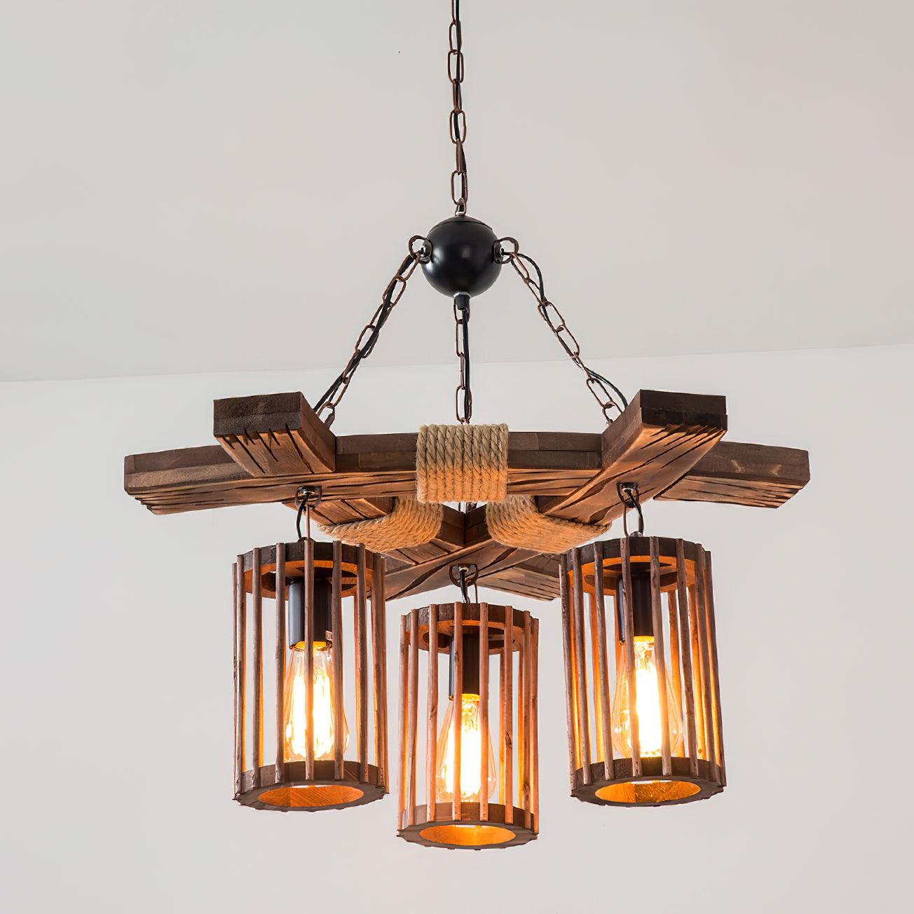 Retro Solid Wood Chandelier - Lamp Outdoor