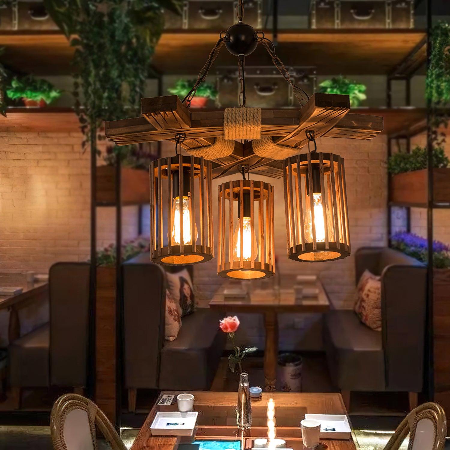 Retro Solid Wood Chandelier - Lamp Outdoor