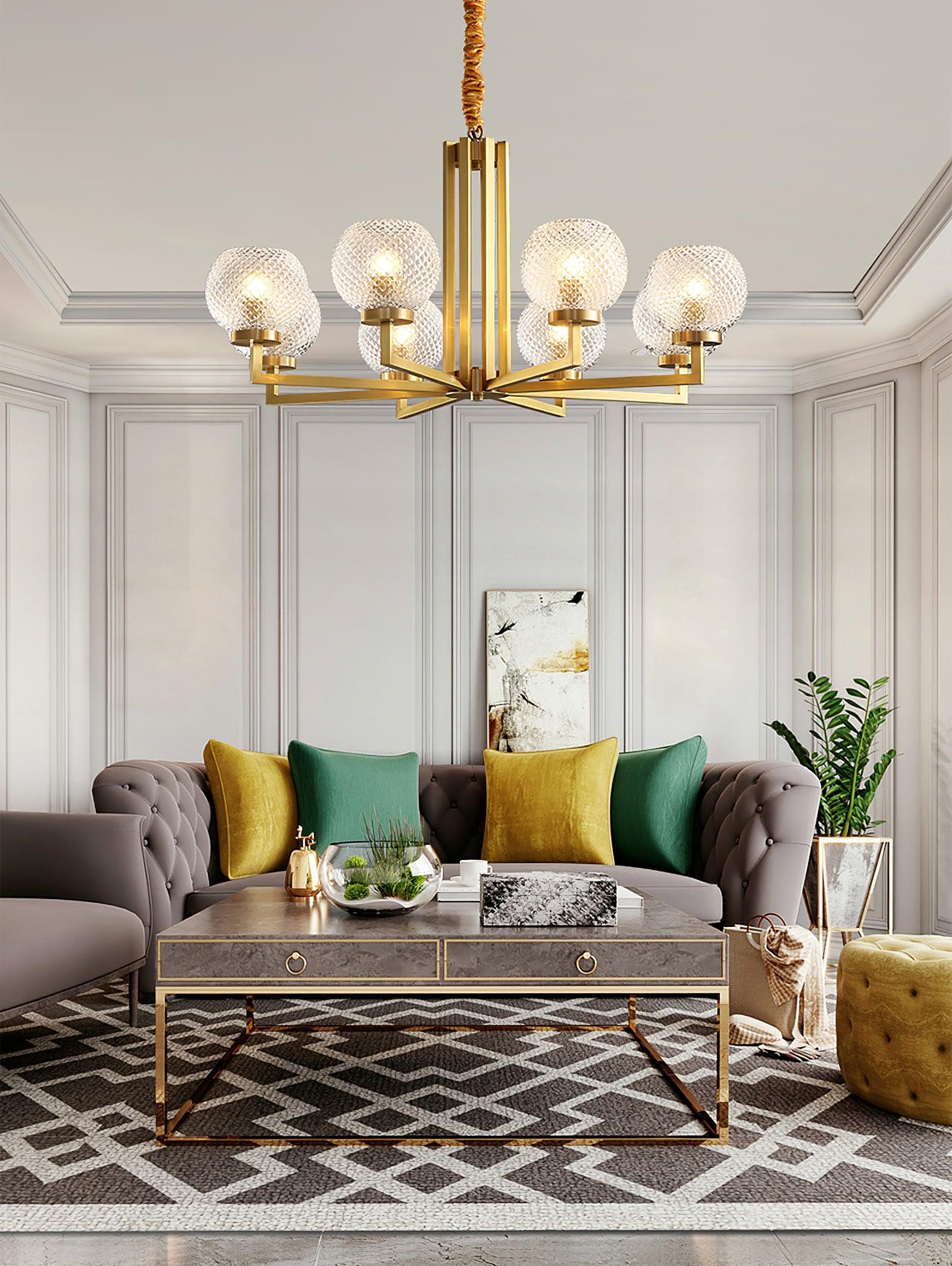 Ribbed Glass Brass Chandelier - Lamp Outdoor