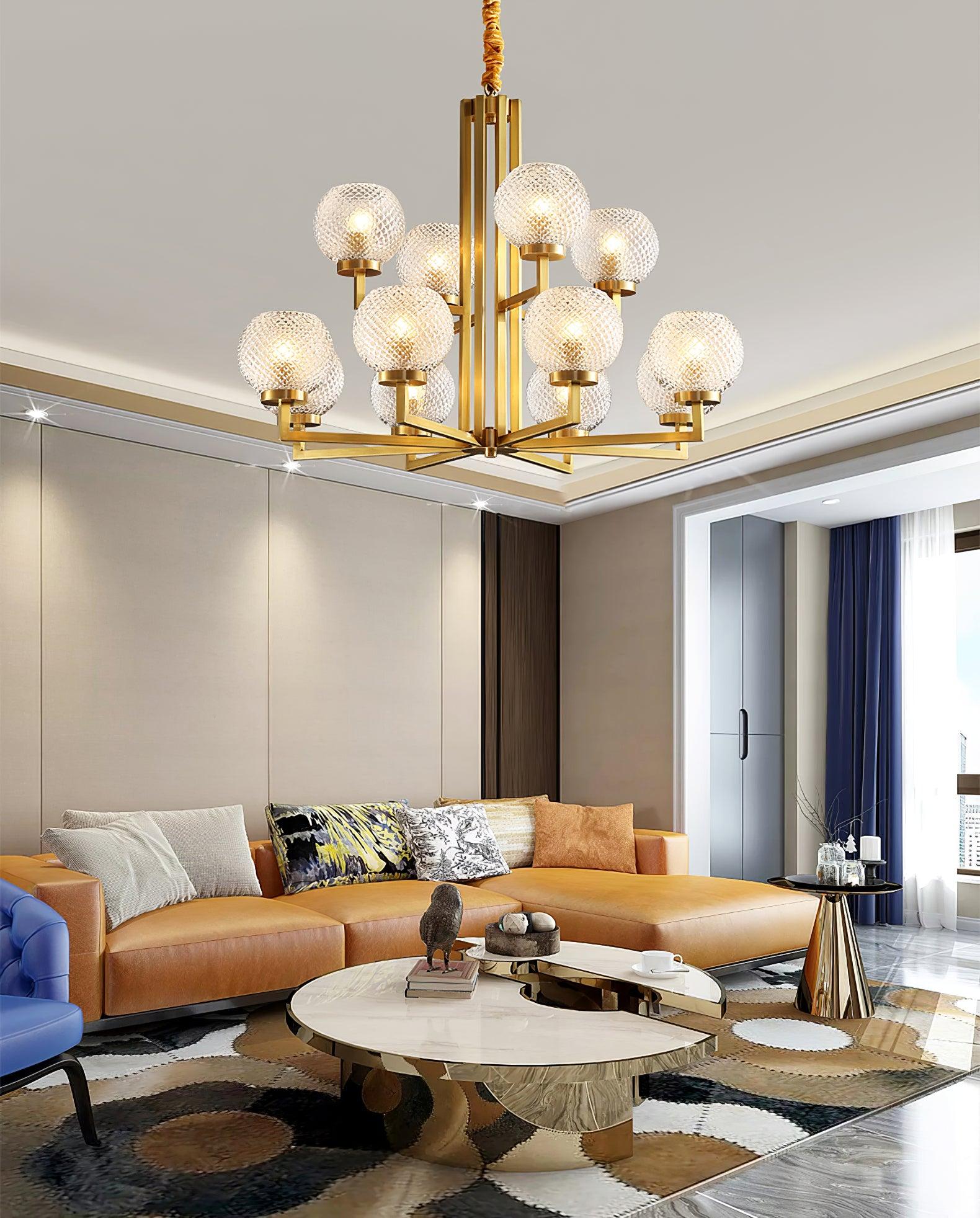 Ribbed Glass Brass Chandelier - Lamp Outdoor
