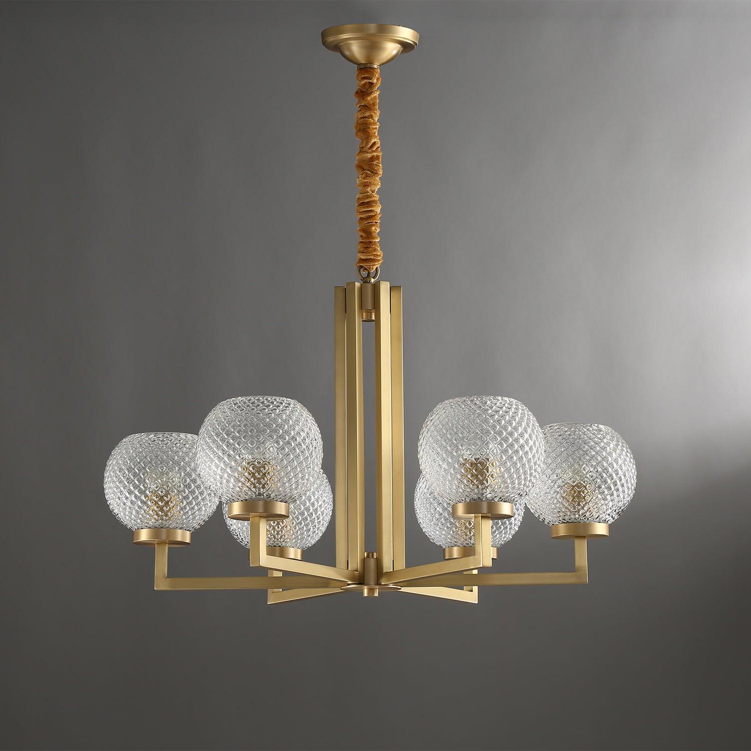 Ribbed Glass Brass Chandelier - Lamp Outdoor