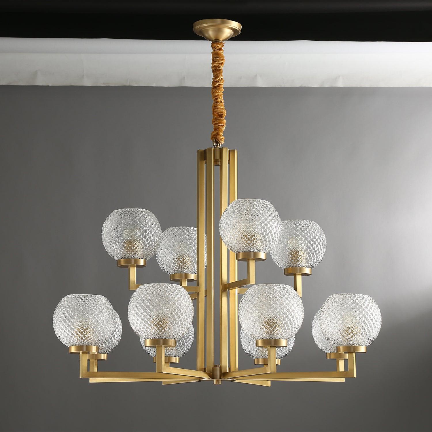 Ribbed Glass Brass Chandelier - Lamp Outdoor