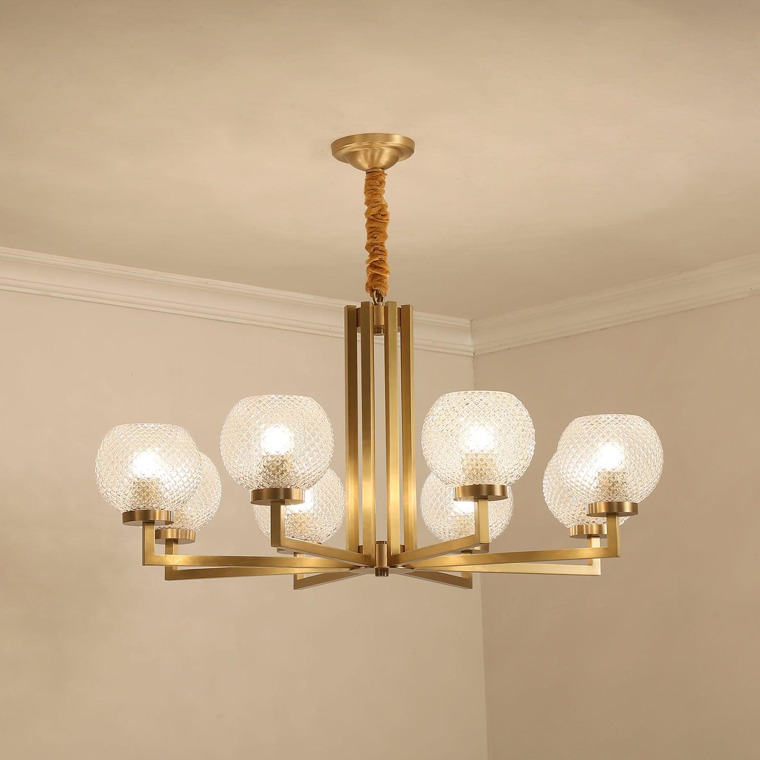 Ribbed Glass Brass Chandelier - Lamp Outdoor