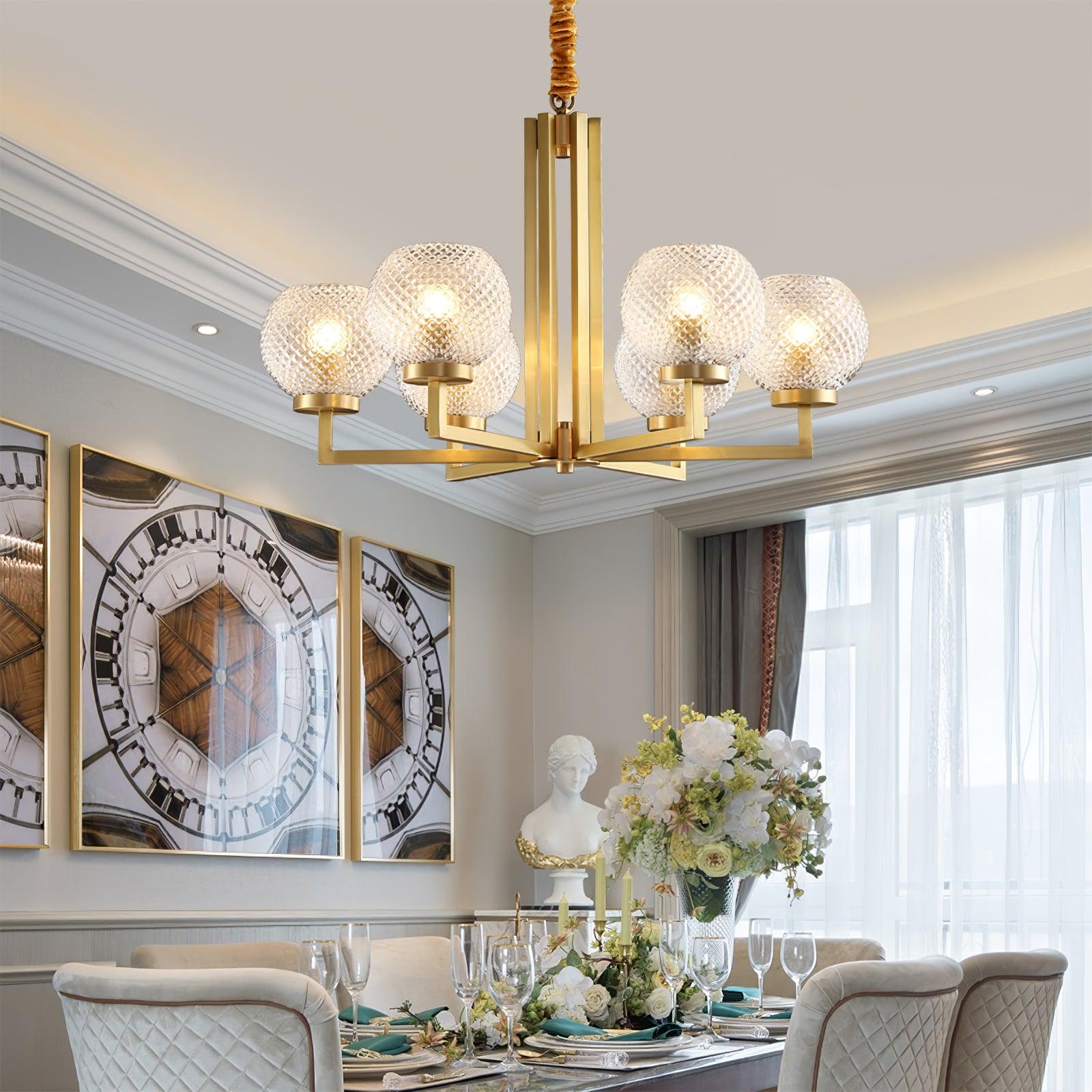 Ribbed Glass Brass Chandelier - Lamp Outdoor