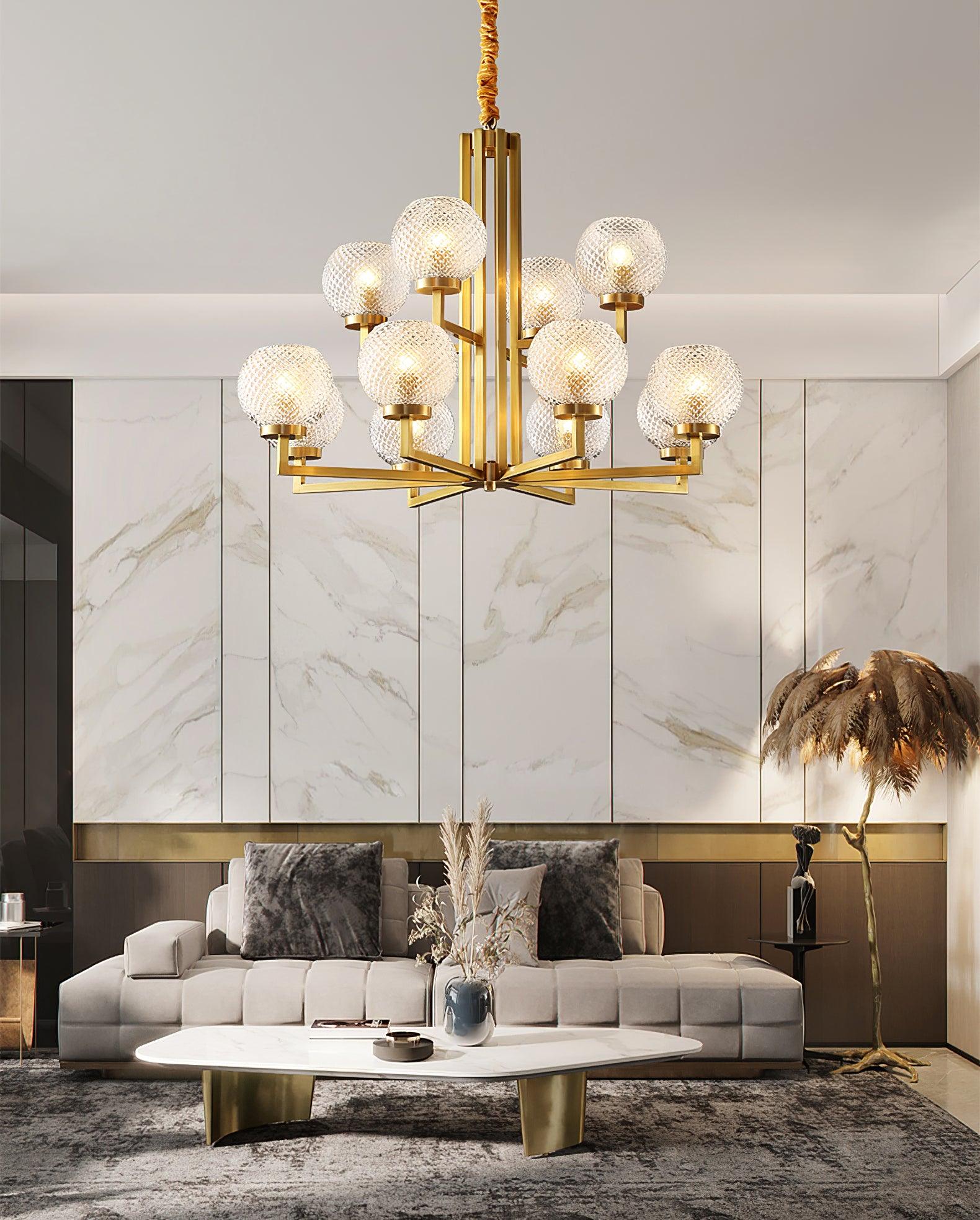Ribbed Glass Brass Chandelier - Lamp Outdoor