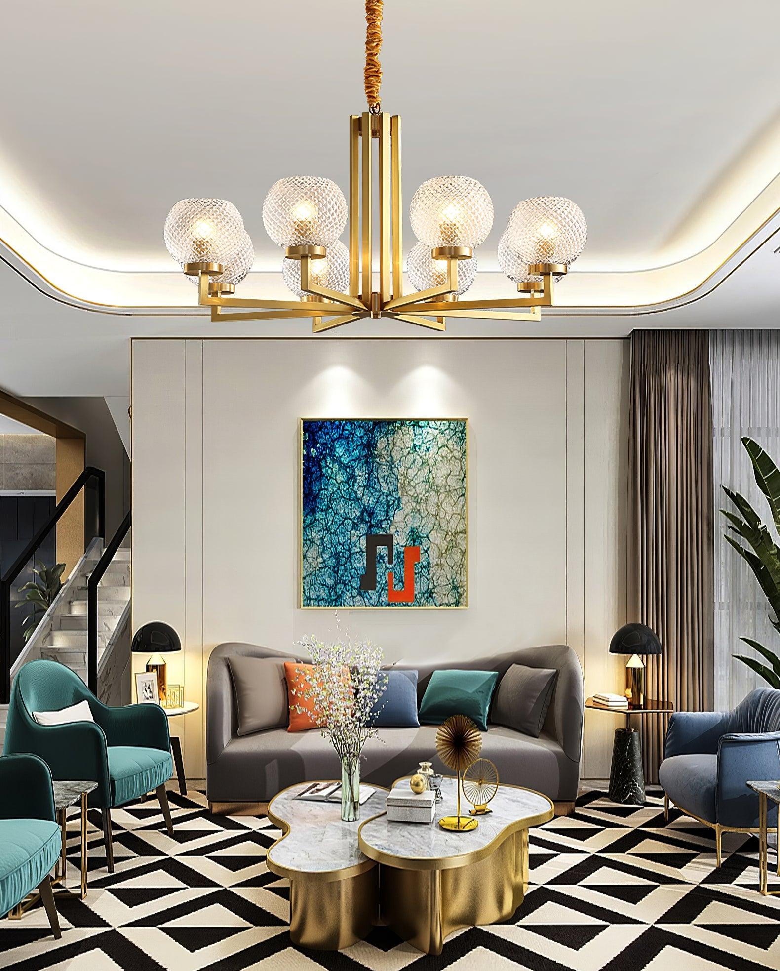 Ribbed Glass Brass Chandelier - Lamp Outdoor