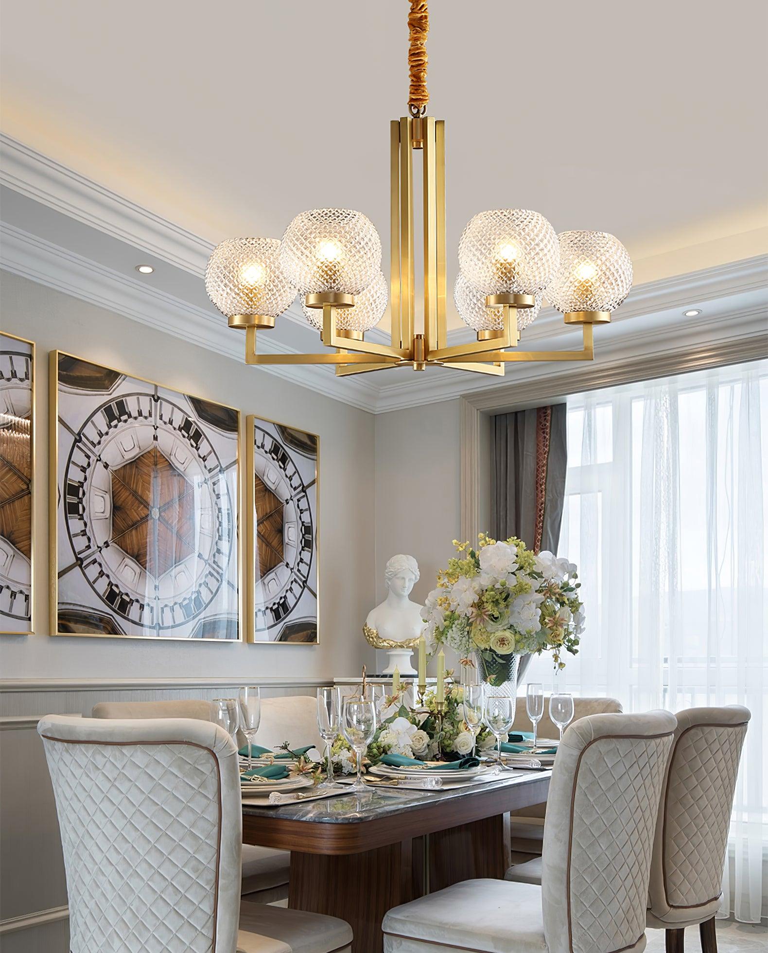Ribbed Glass Brass Chandelier - Lamp Outdoor