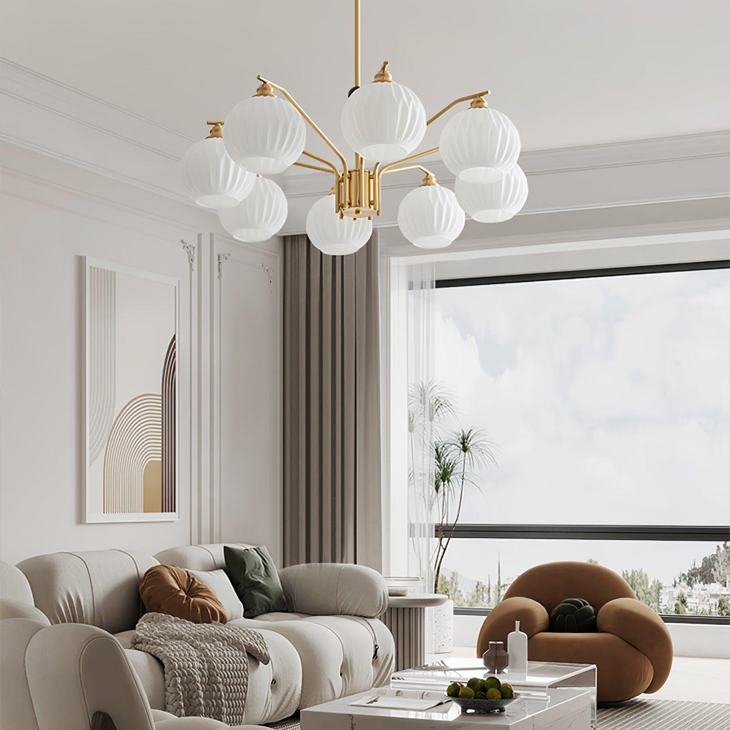 Ribbed Glass Gold Chandelier - Lamp Outdoor
