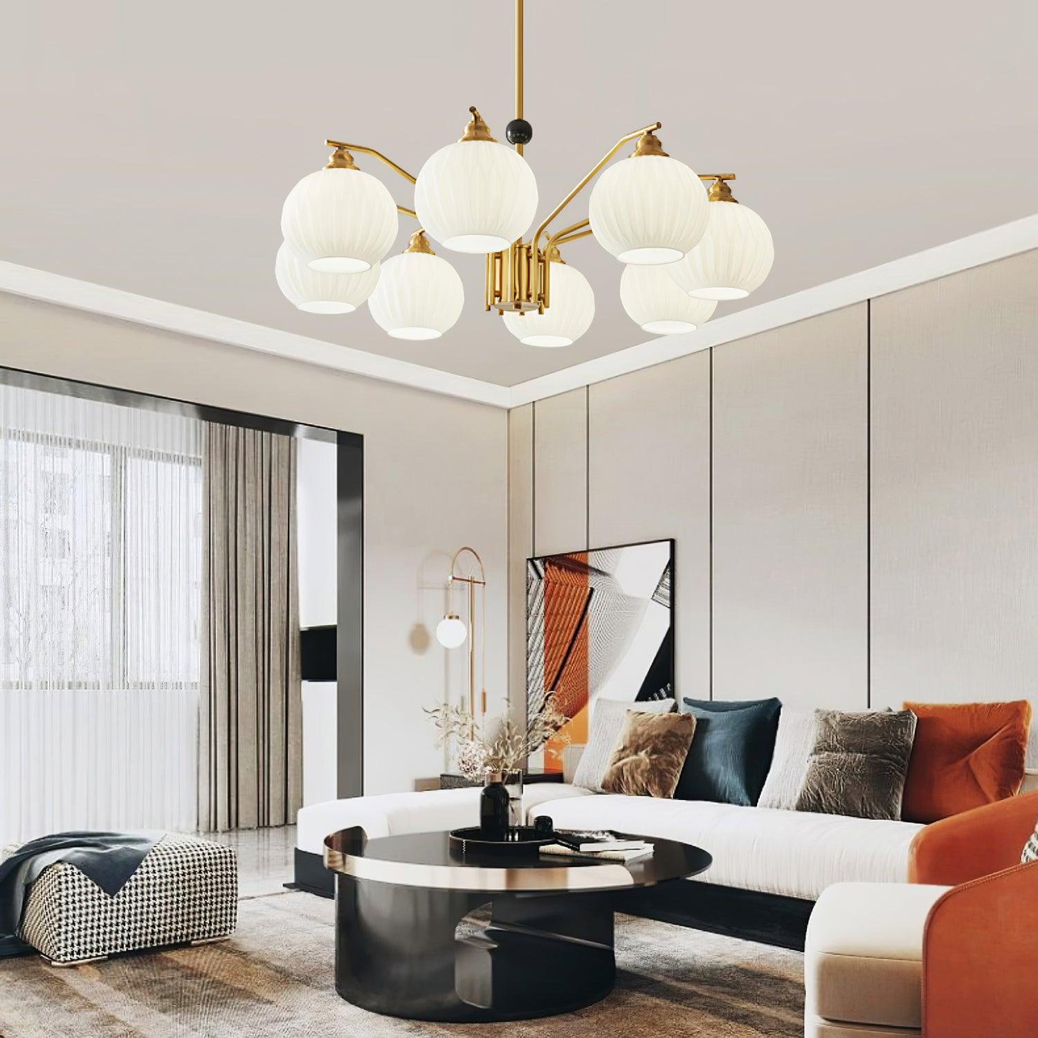 Ribbed Glass Gold Chandelier - Lamp Outdoor