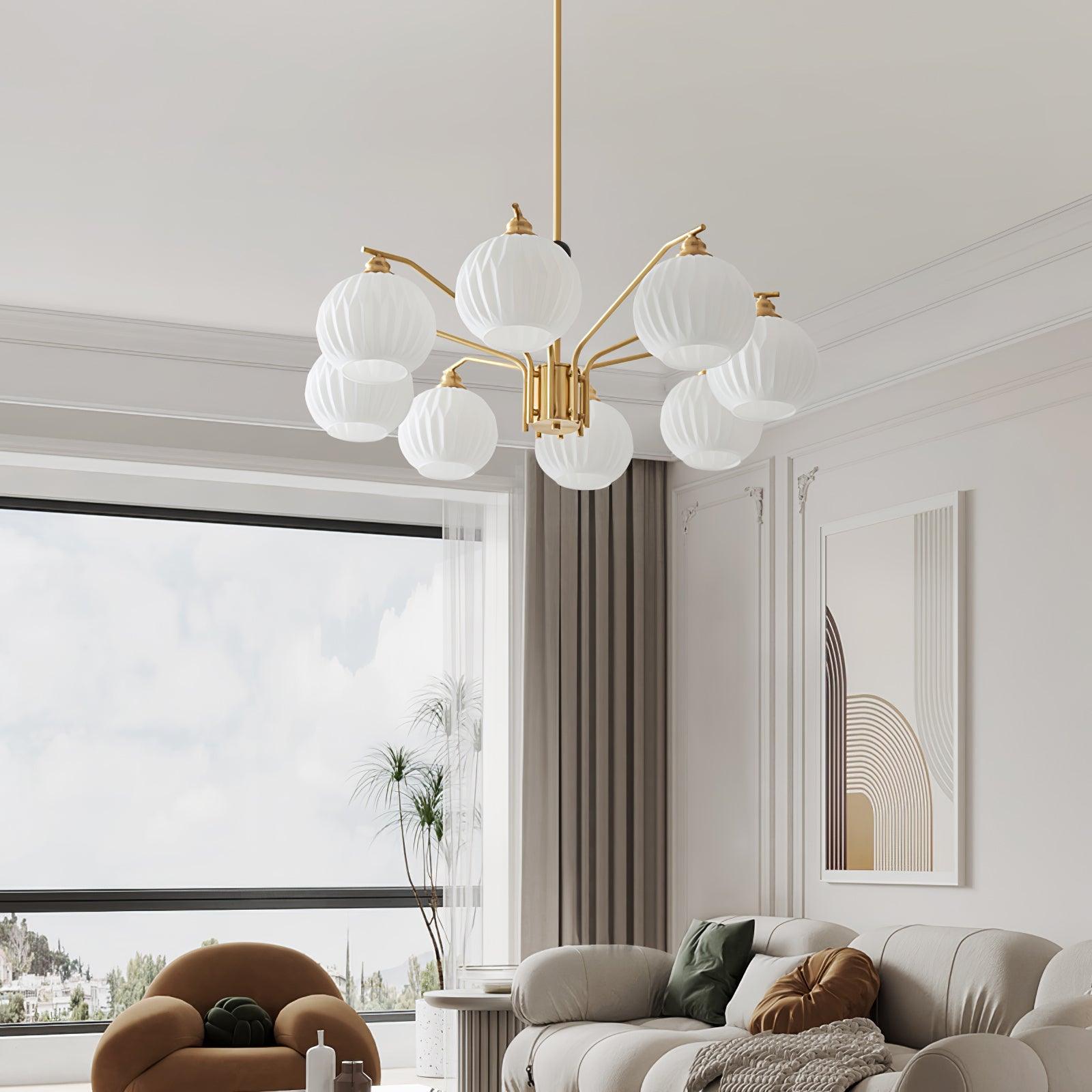 Ribbed Glass Gold Chandelier - Lamp Outdoor