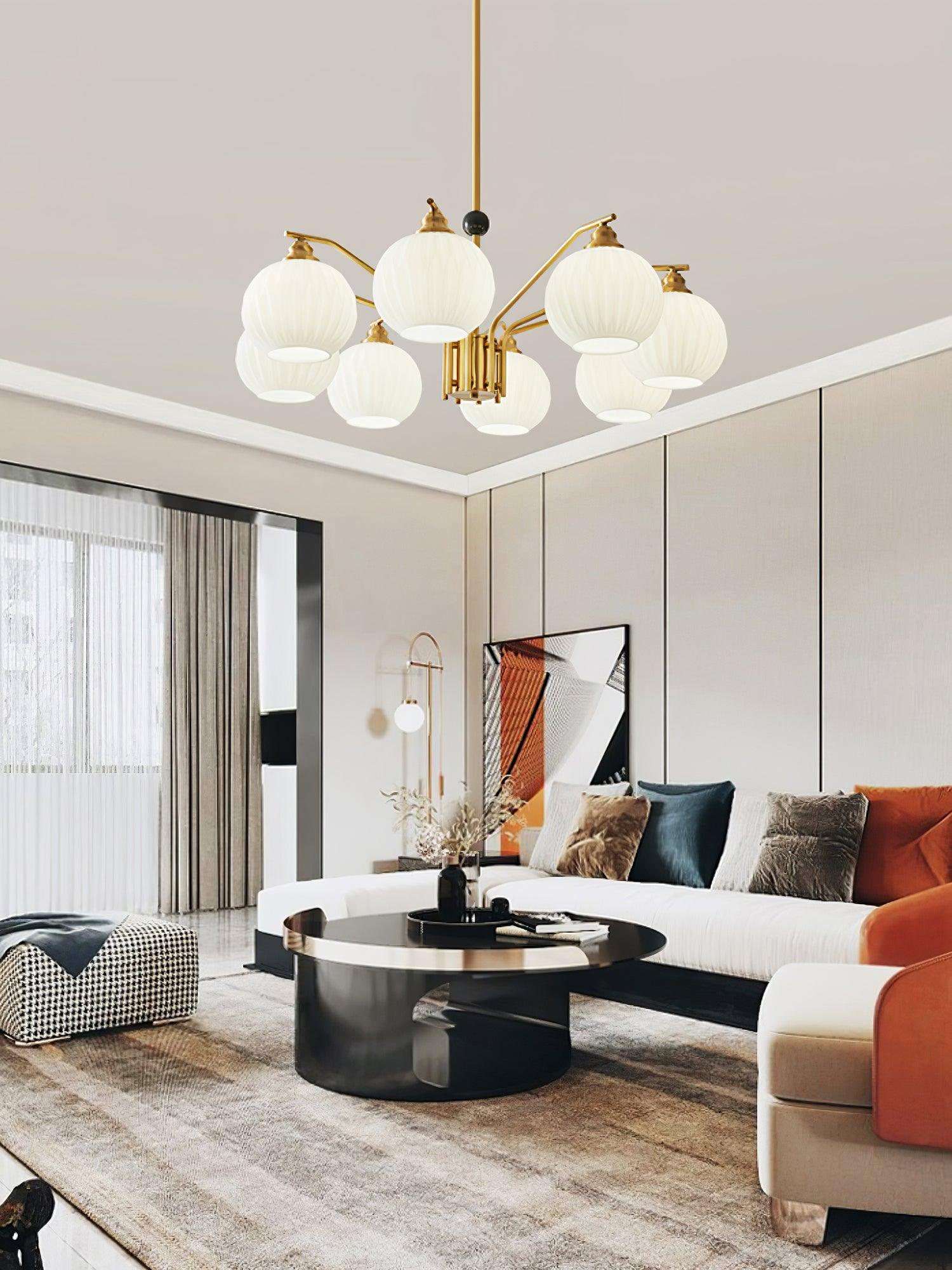 Ribbed Glass Gold Chandelier - Lamp Outdoor