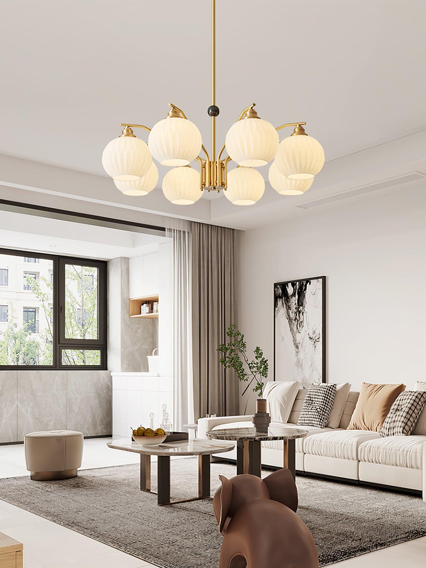 Ribbed Glass Gold Chandelier - Lamp Outdoor
