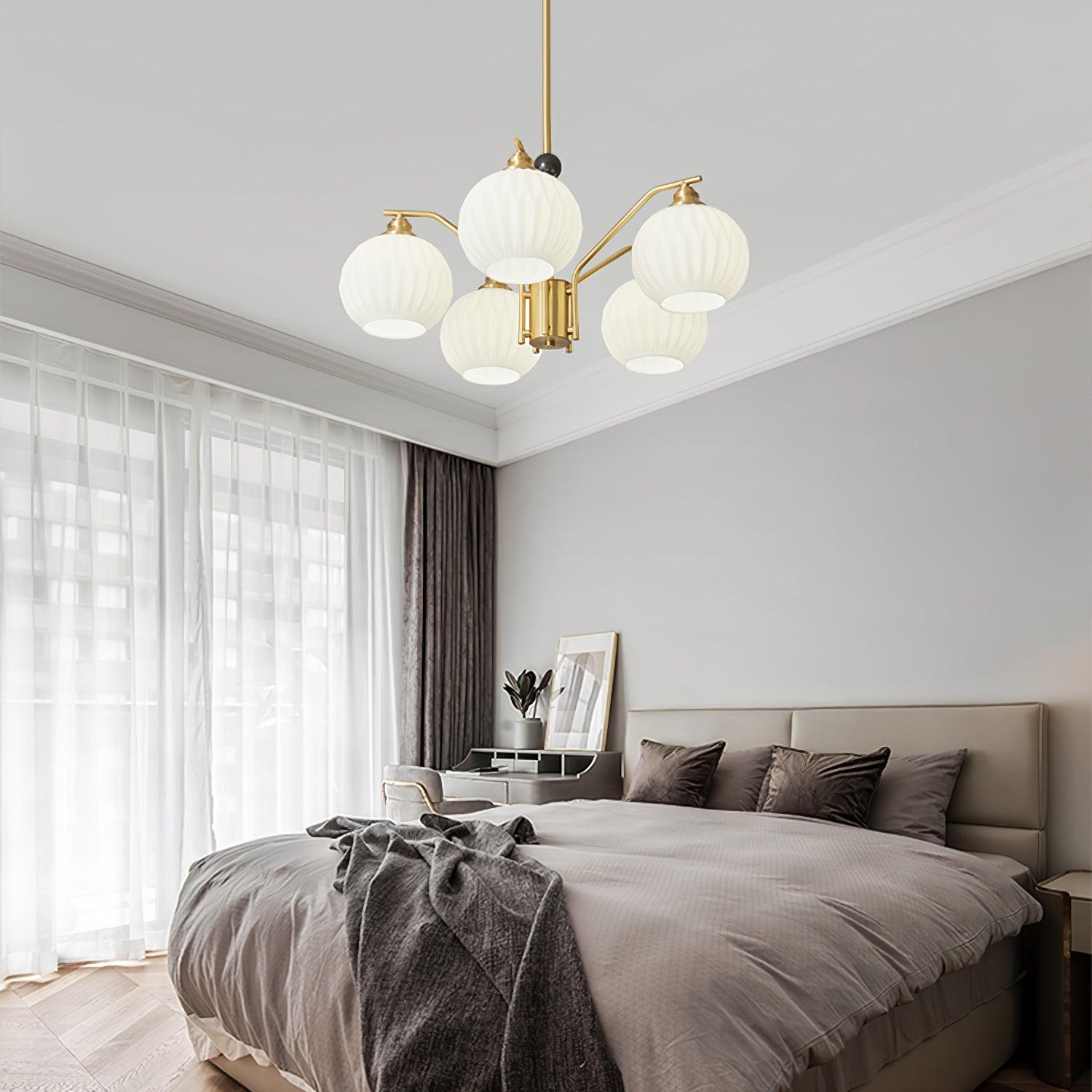 Ribbed Glass Gold Chandelier - Lamp Outdoor