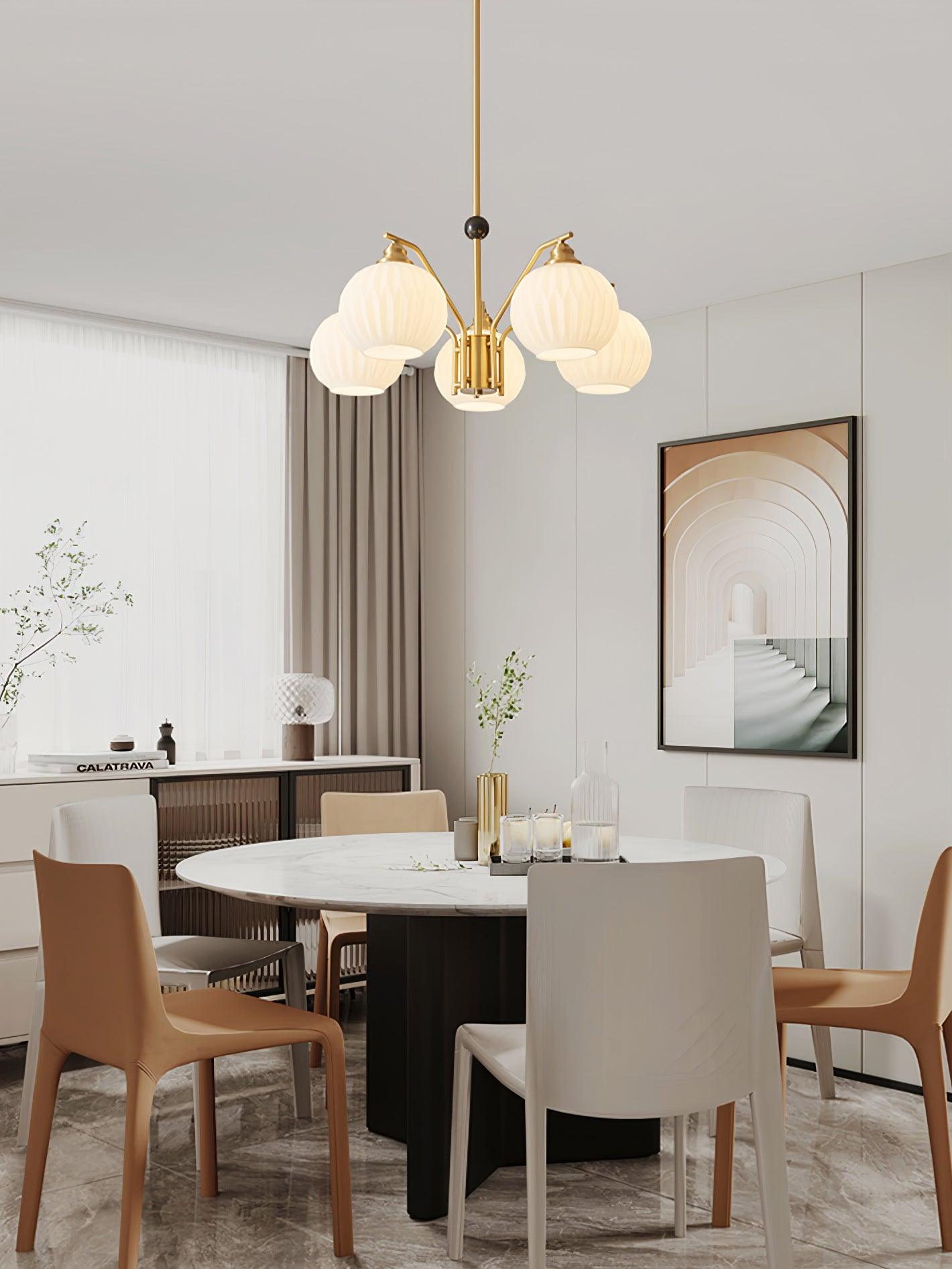 Ribbed Glass Gold Chandelier - Lamp Outdoor