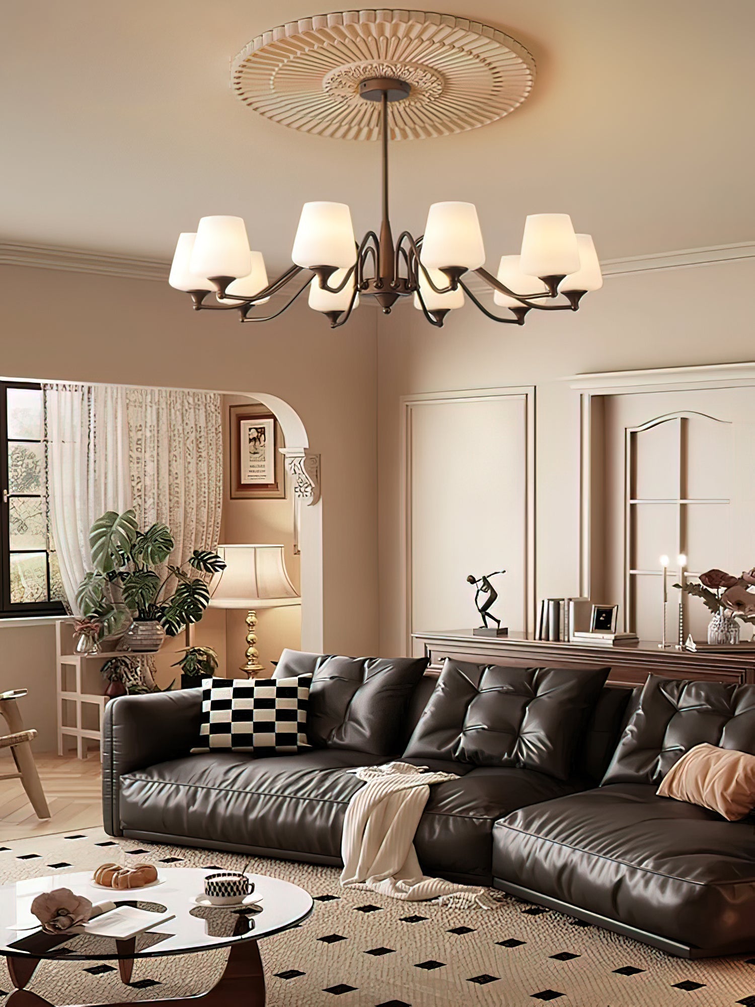 Aurora Chandelier Frosted Glass Shades - Lamp Outdoor