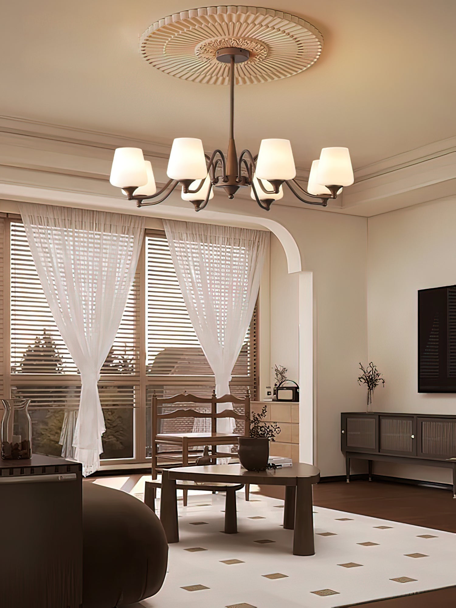 Aurora Chandelier Frosted Glass Shades - Lamp Outdoor