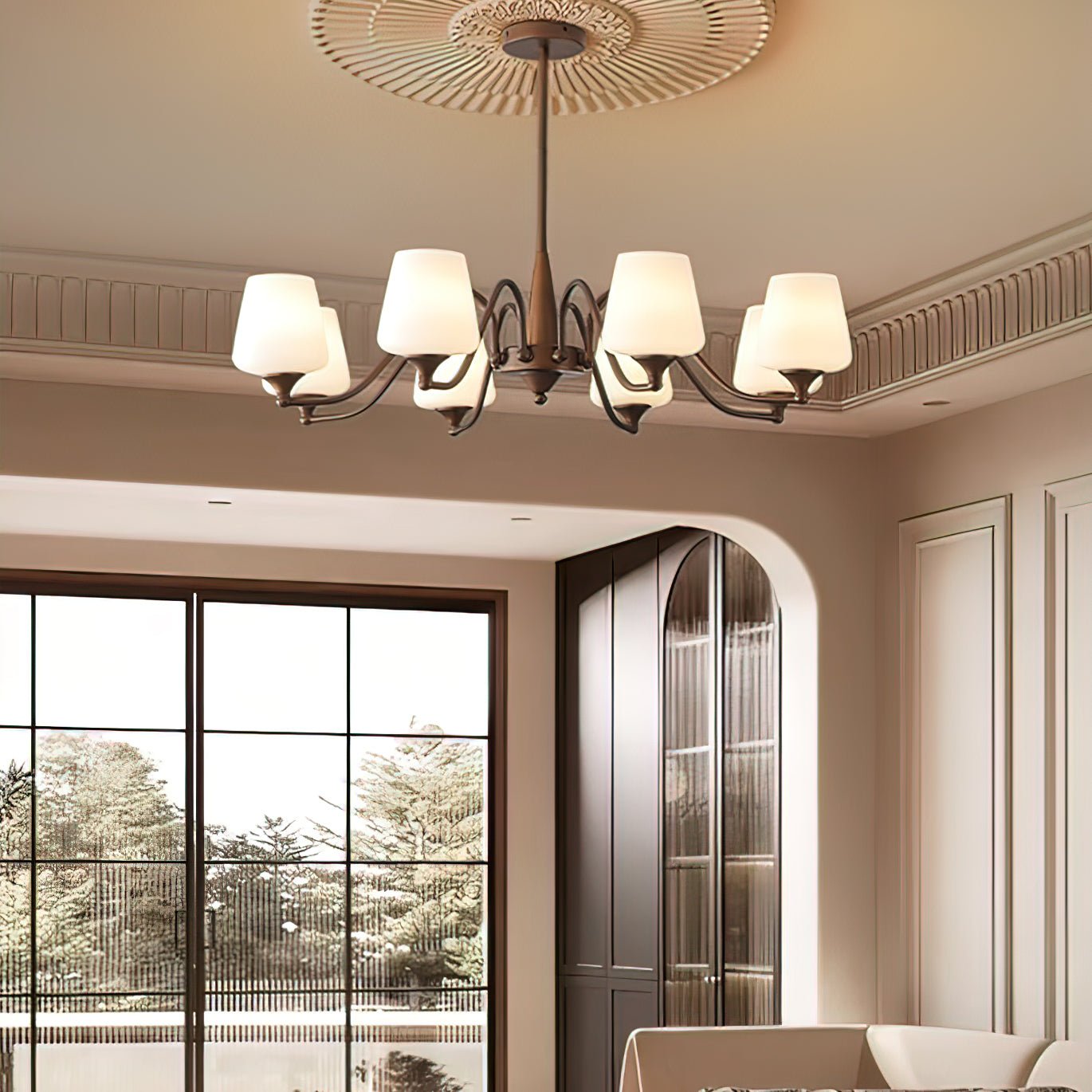 Aurora Chandelier Frosted Glass Shades - Lamp Outdoor