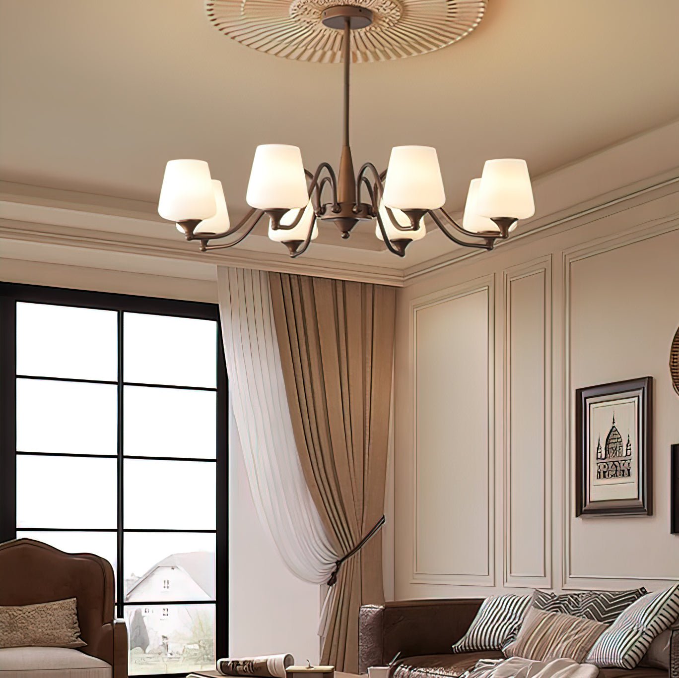 Aurora Chandelier Frosted Glass Shades - Lamp Outdoor