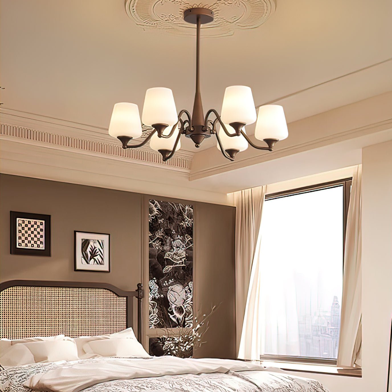 Aurora Chandelier Frosted Glass Shades - Lamp Outdoor