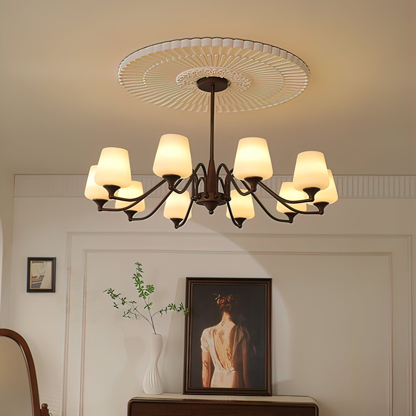 Aurora Chandelier Frosted Glass Shades - Lamp Outdoor