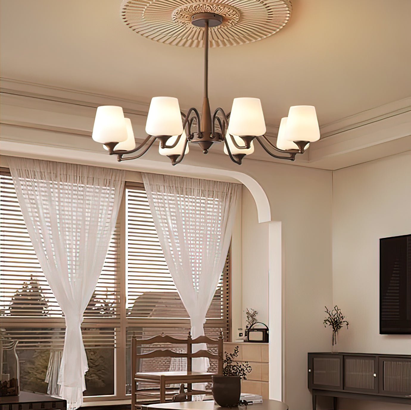 Aurora Chandelier Frosted Glass Shades - Lamp Outdoor