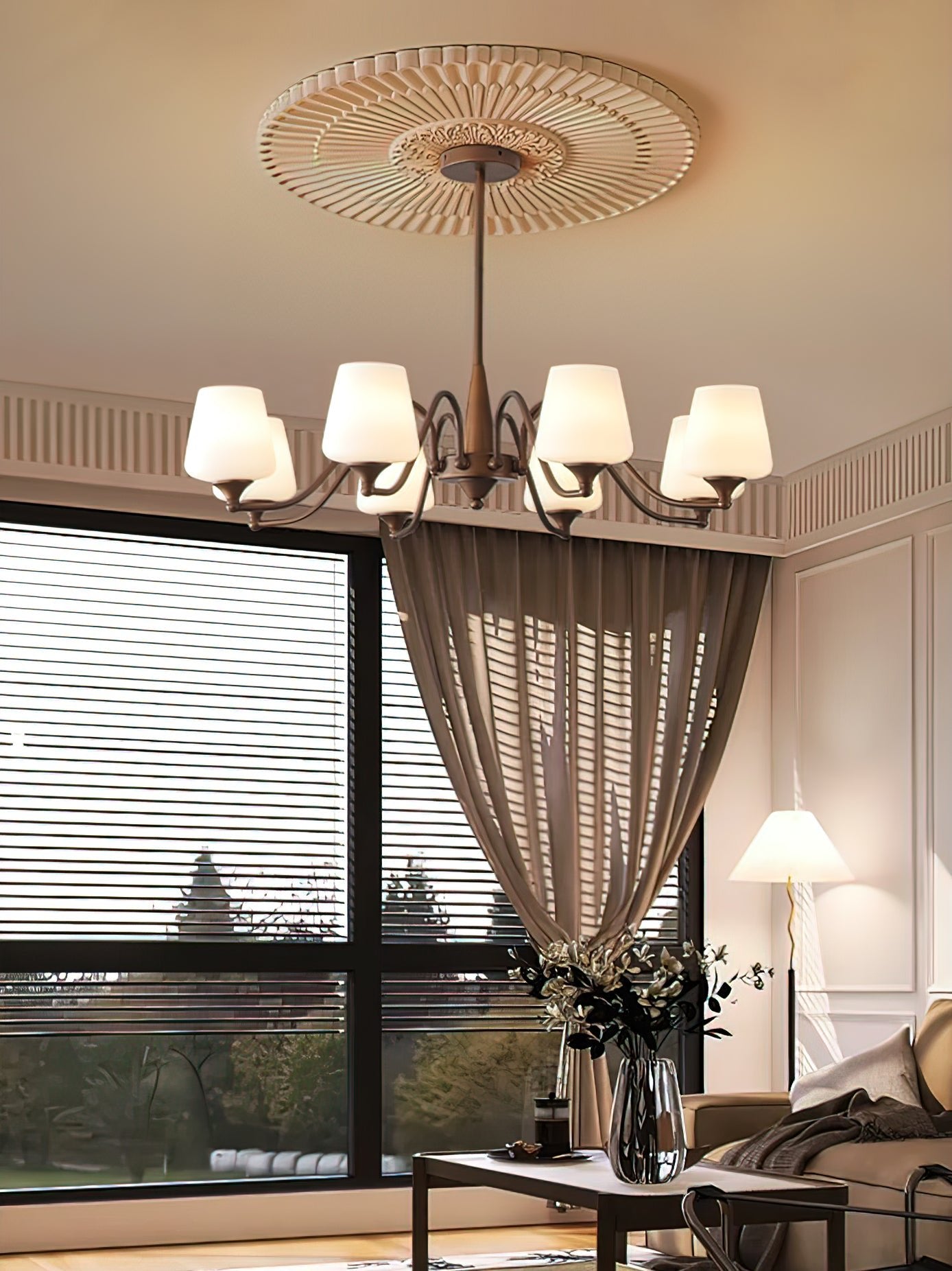 Aurora Chandelier Frosted Glass Shades - Lamp Outdoor