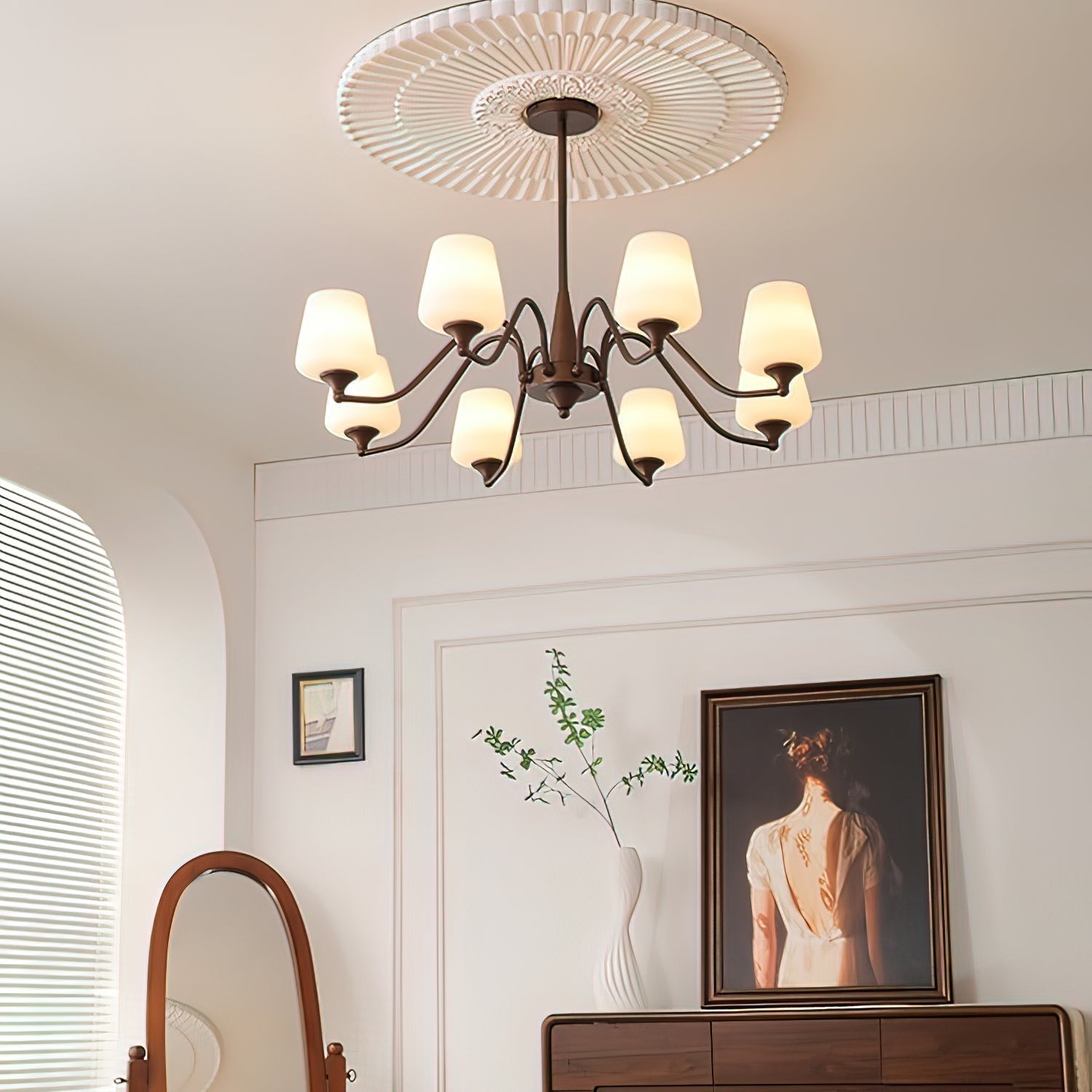 Aurora Chandelier Frosted Glass Shades - Lamp Outdoor