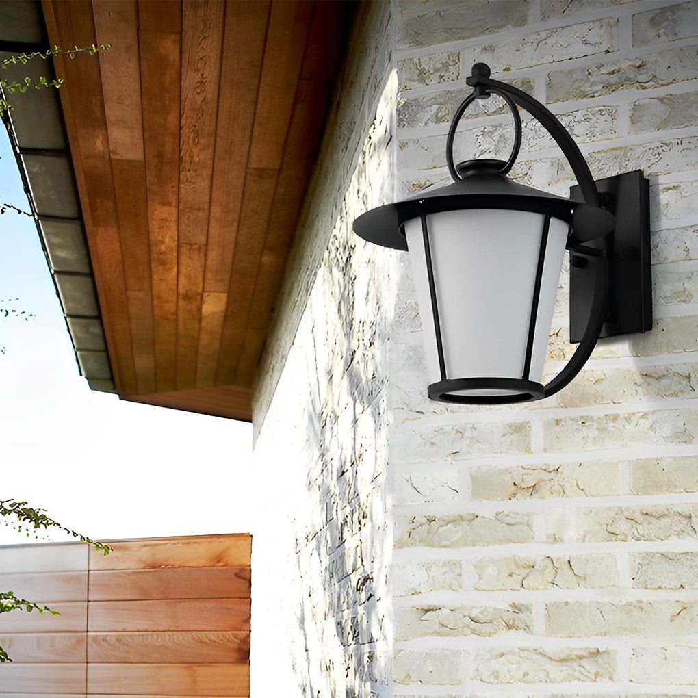 1-Light 13 In. Vintage White Opal Frosted Glass Black Outdoor Wall Light - Lamp Outdoor