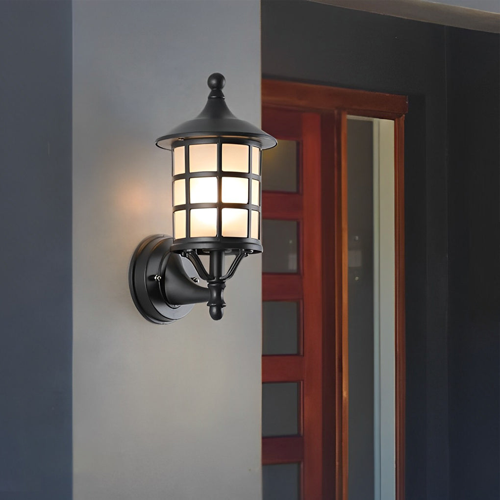 Retro Round Three Step Dimming Black European-style Solar Wall Sconces - Lamp Outdoor