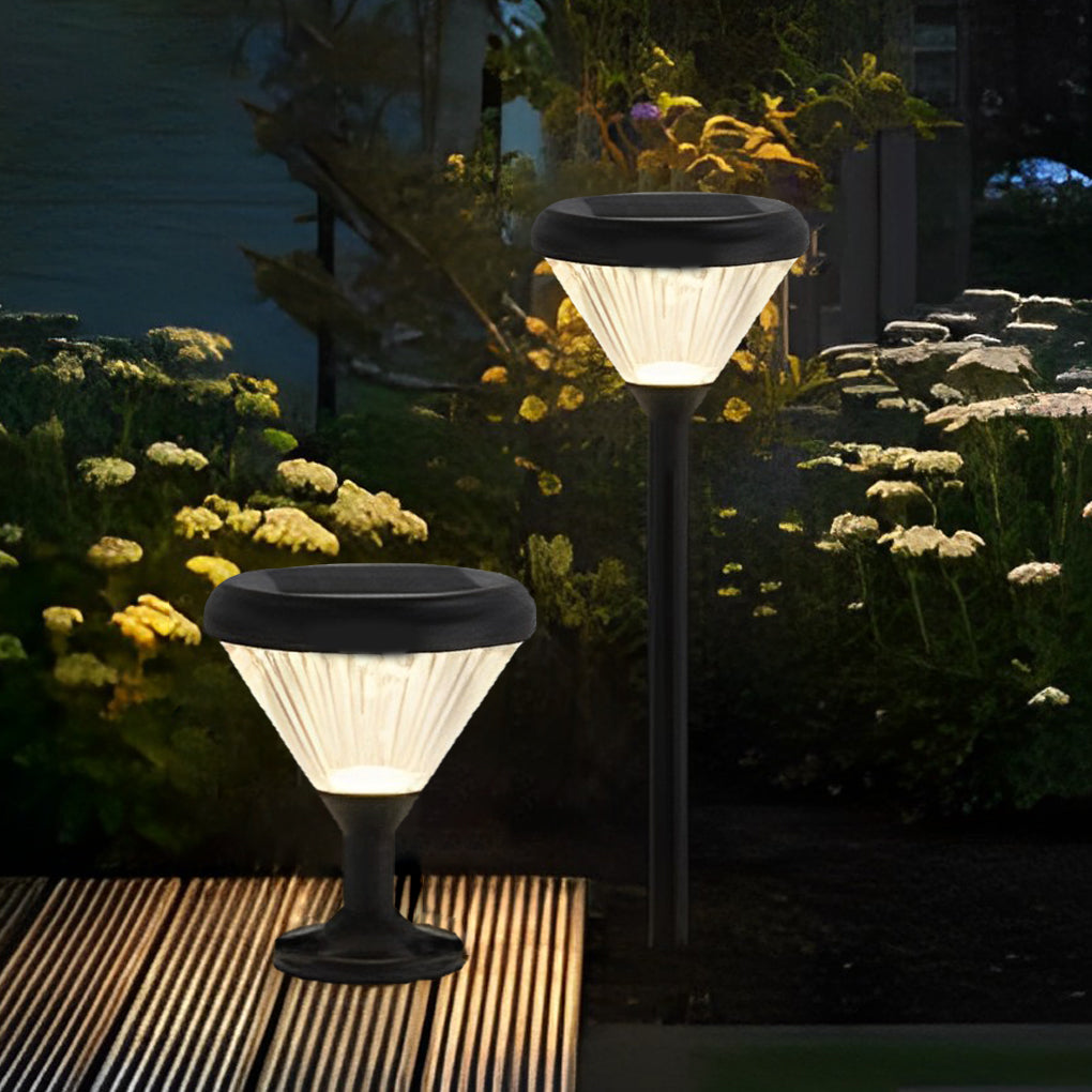 Round Solar LED Outdoor Lights in Black with Ribbed Lampshade - Lamp Outdoor