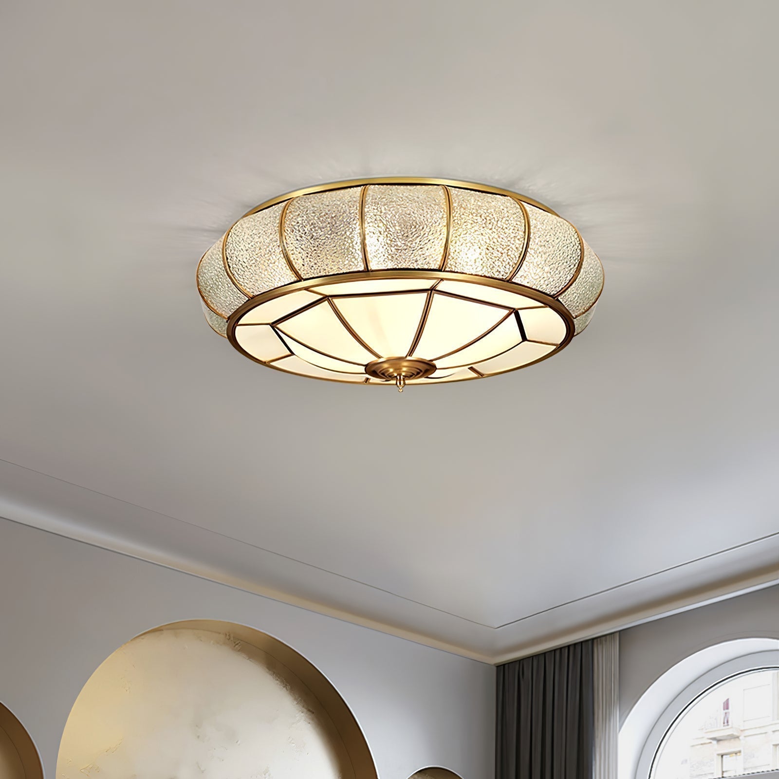 Round Textured Glass Ceiling Light - Lamp Outdoor