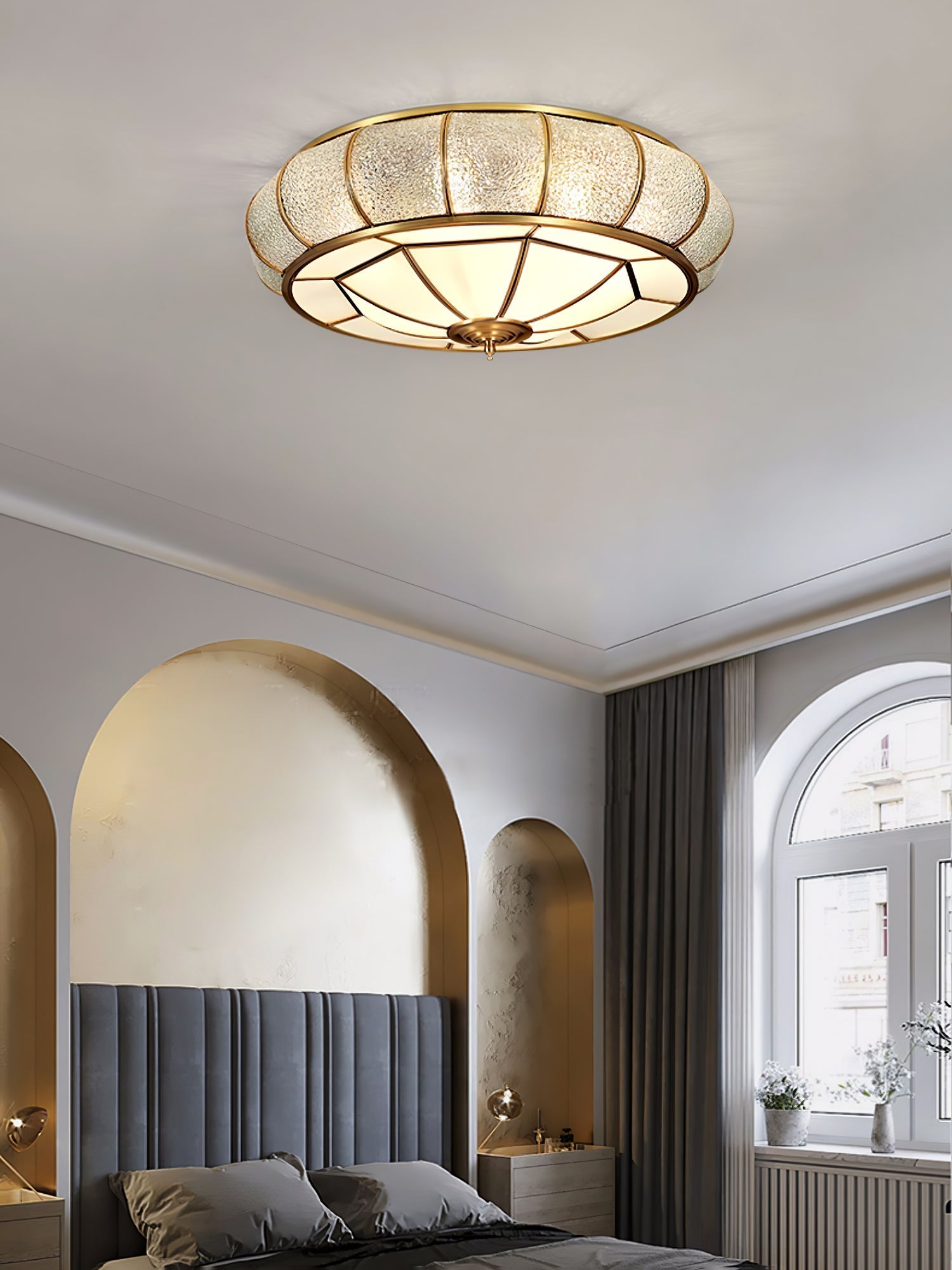 Round Textured Glass Ceiling Light - Lamp Outdoor