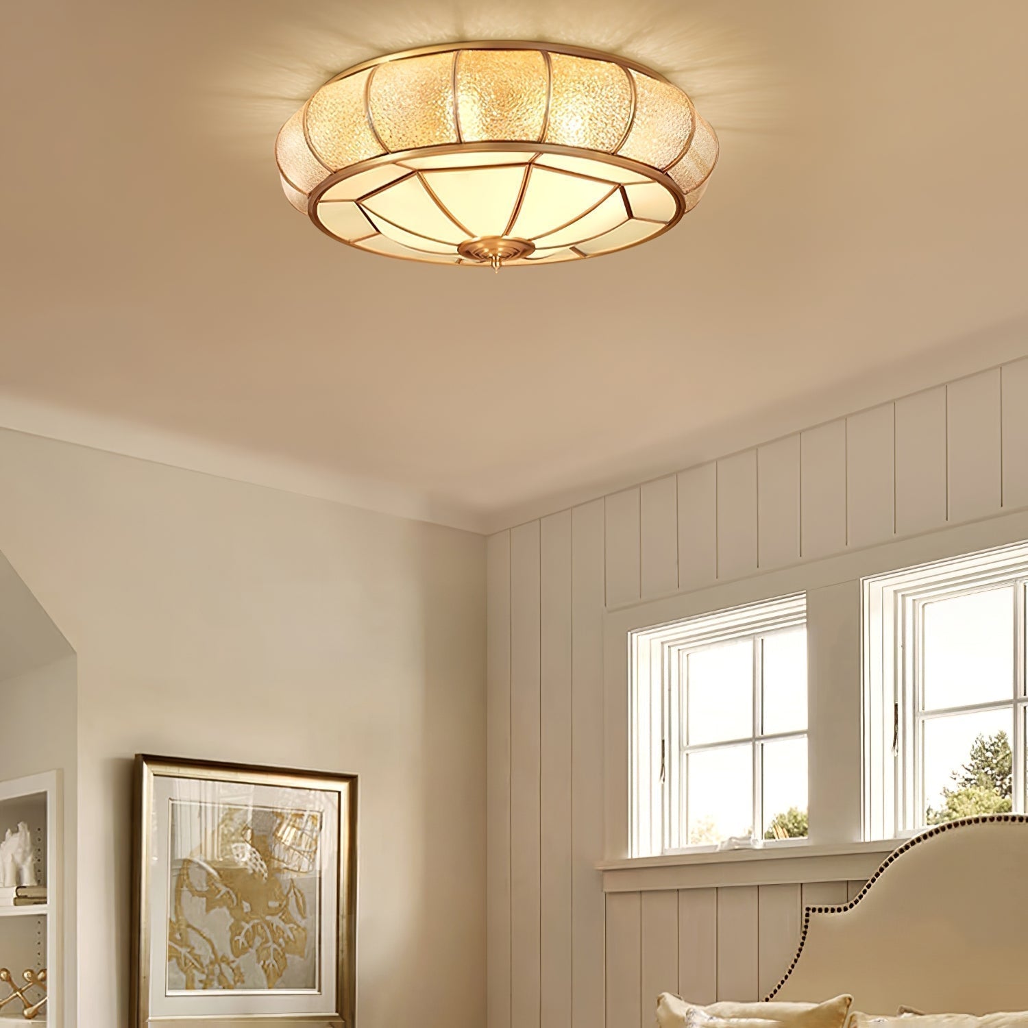 Round Textured Glass Ceiling Light - Lamp Outdoor