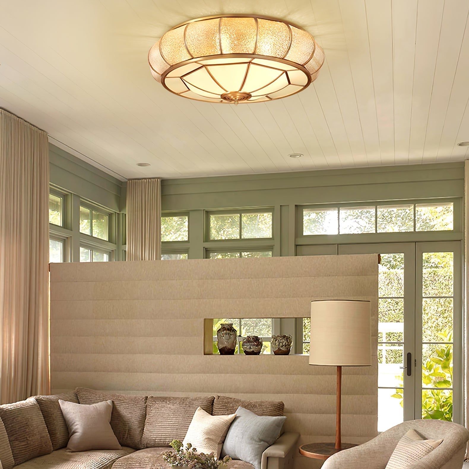 Round Textured Glass Ceiling Light - Lamp Outdoor