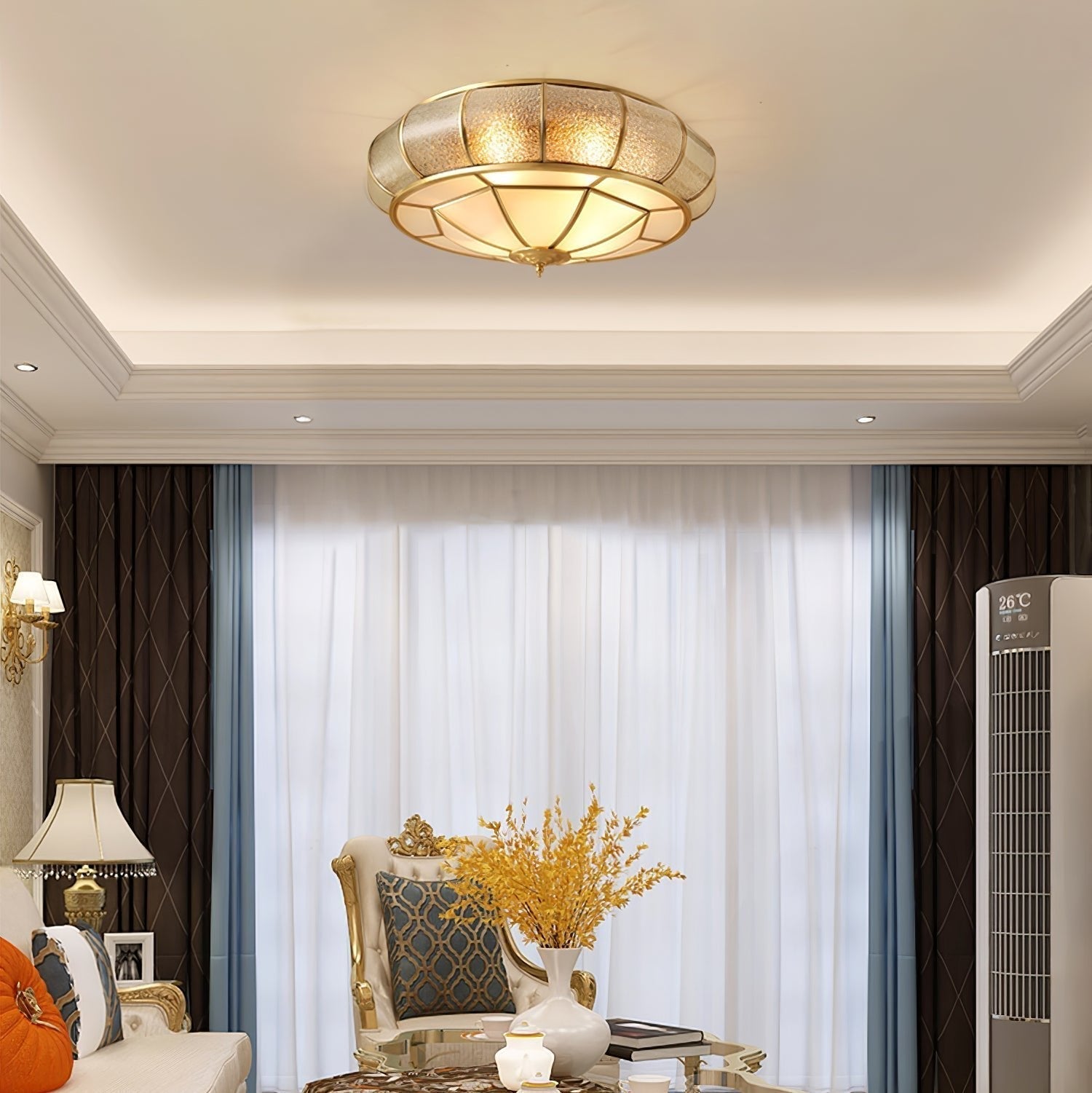 Round Textured Glass Ceiling Light - Lamp Outdoor