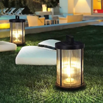 Striped Glass Cylindrical Waterproof Portable Solar Outdoor Lanterns - Lamp Outdoor