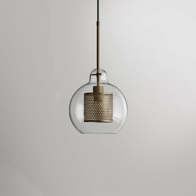 Hessa Contemporary Golden Pendant Light, Glass, Globe/Cylindric - Lamp Outdoor