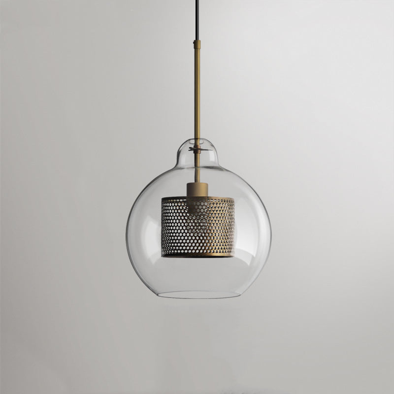 Hessa Contemporary Golden Pendant Light, Glass, Globe/Cylindric - Lamp Outdoor