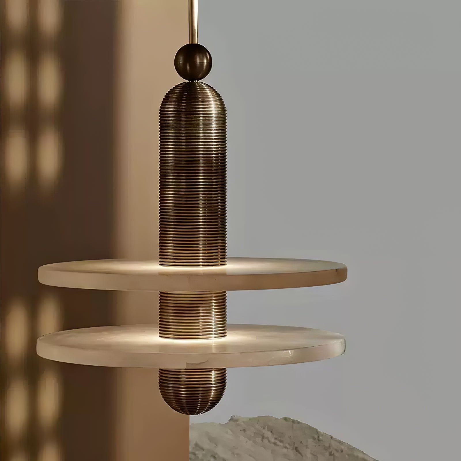 Orion Brushed Brass Alabaster Pendant Light - Lamp Outdoor